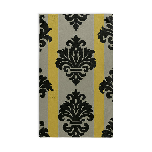 Elegant Baroque Hand Towel, Stylish Bathroom Decor, Kitchen Accessory, Gift for Housewarming, Holiday Parties - Silver & Gold Striped Black Baroque