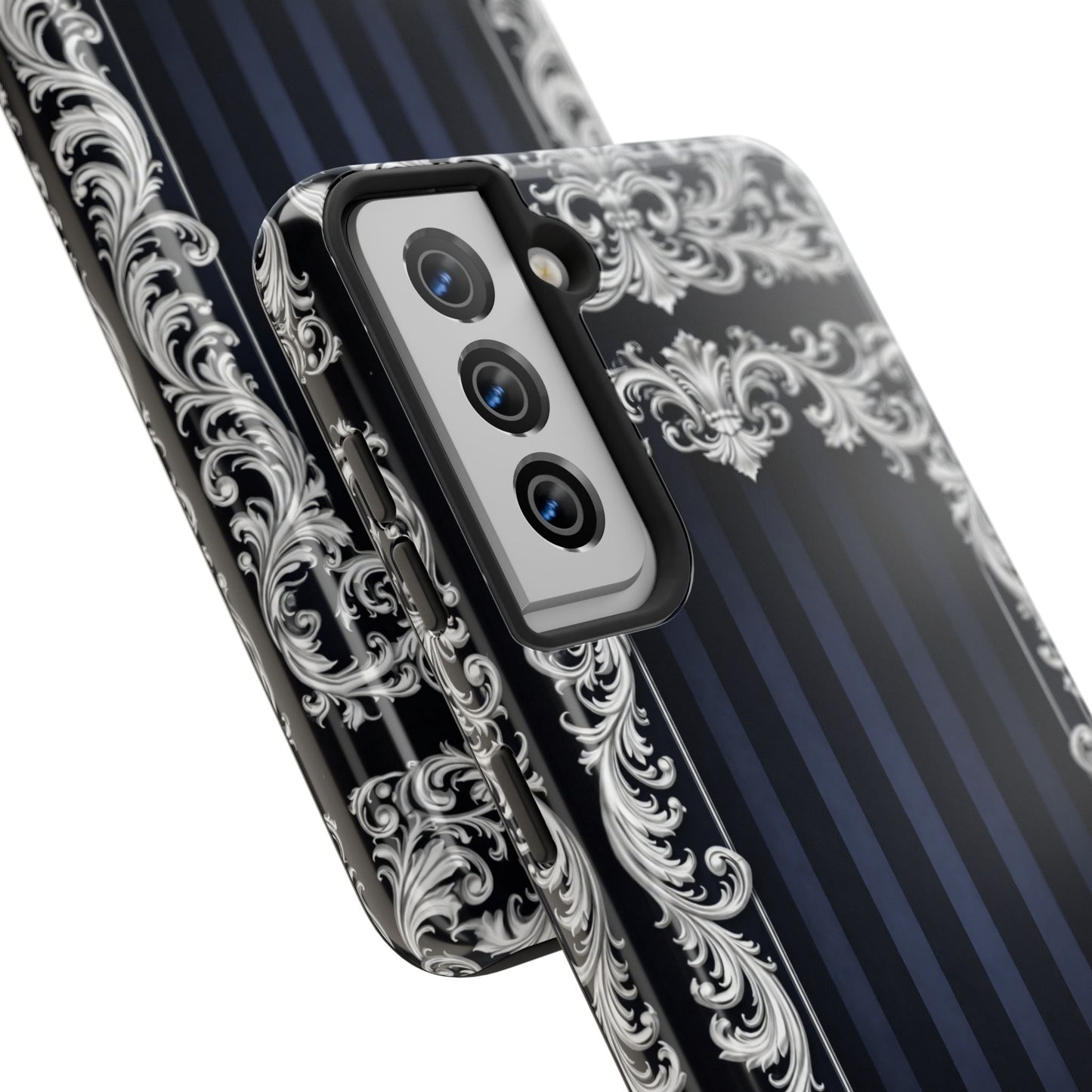 Navy Stripes & Baroque Tough Phone Case — Protective Decorative iPhone Case