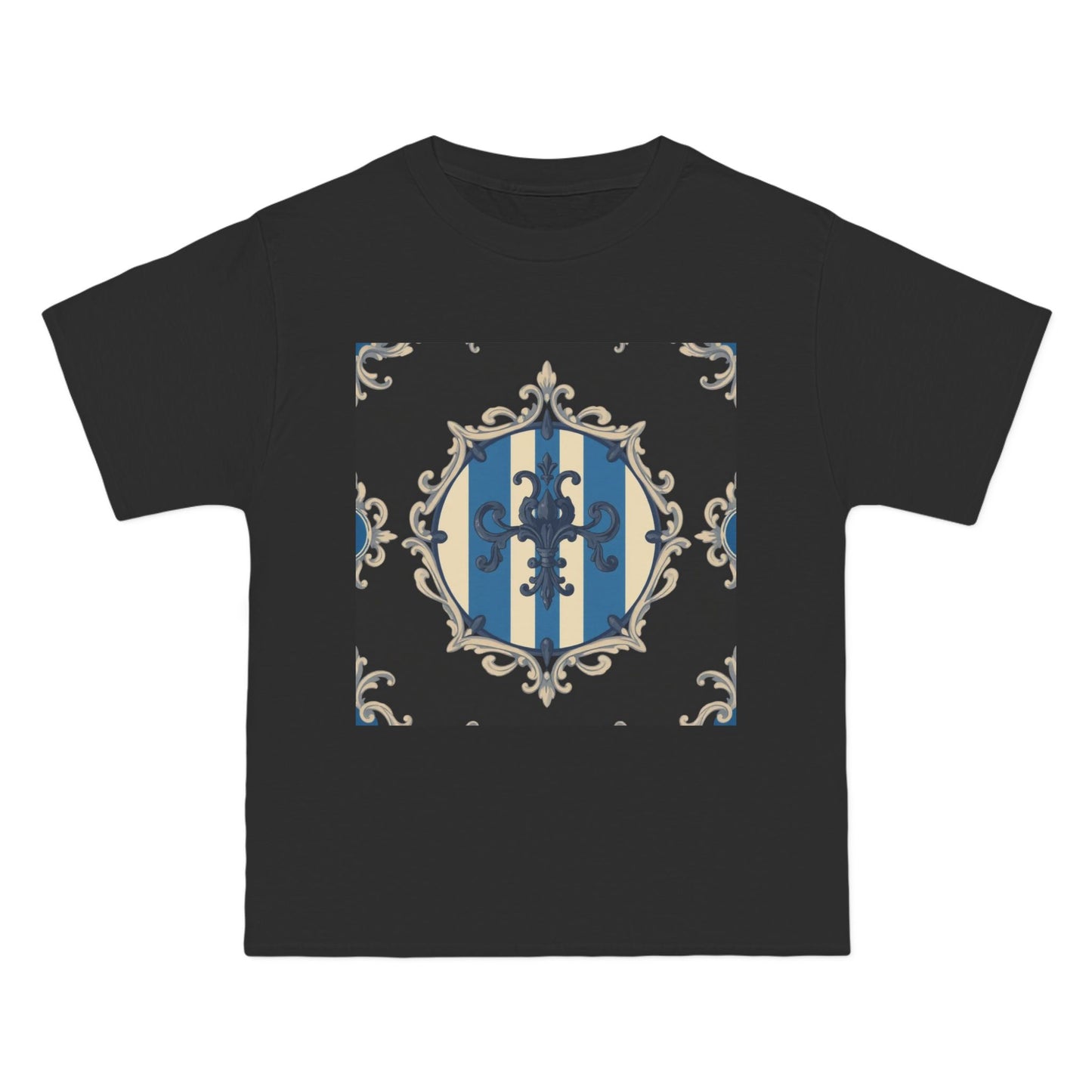Elegant Blue & Alabaster Striped Baroque Short-Sleeve T-Shirt | Vintage Style, Graphic Tee, Casual Wear, Unisex Gift, Unique Design