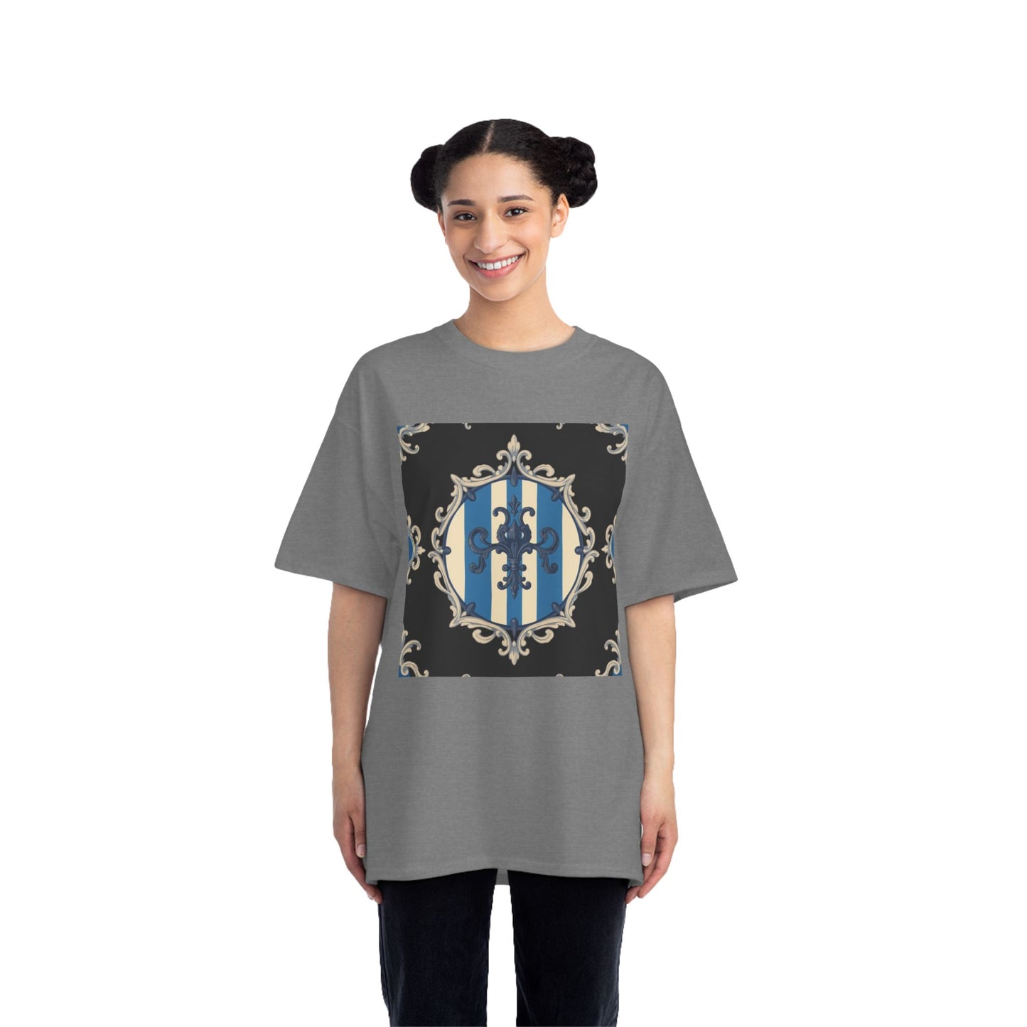 Elegant Blue & Alabaster Striped Baroque Short-Sleeve T-Shirt | Vintage Style, Graphic Tee, Casual Wear, Unisex Gift, Unique Design