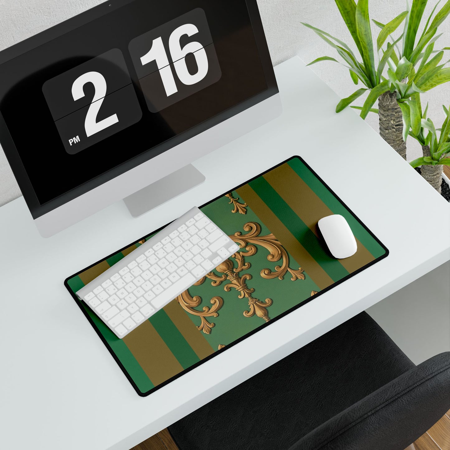 Elegant Office Desk Mats for Home & Work, Stylish Decor, Personalized Gift Idea for Professionals - Olive Green Striped Rococo