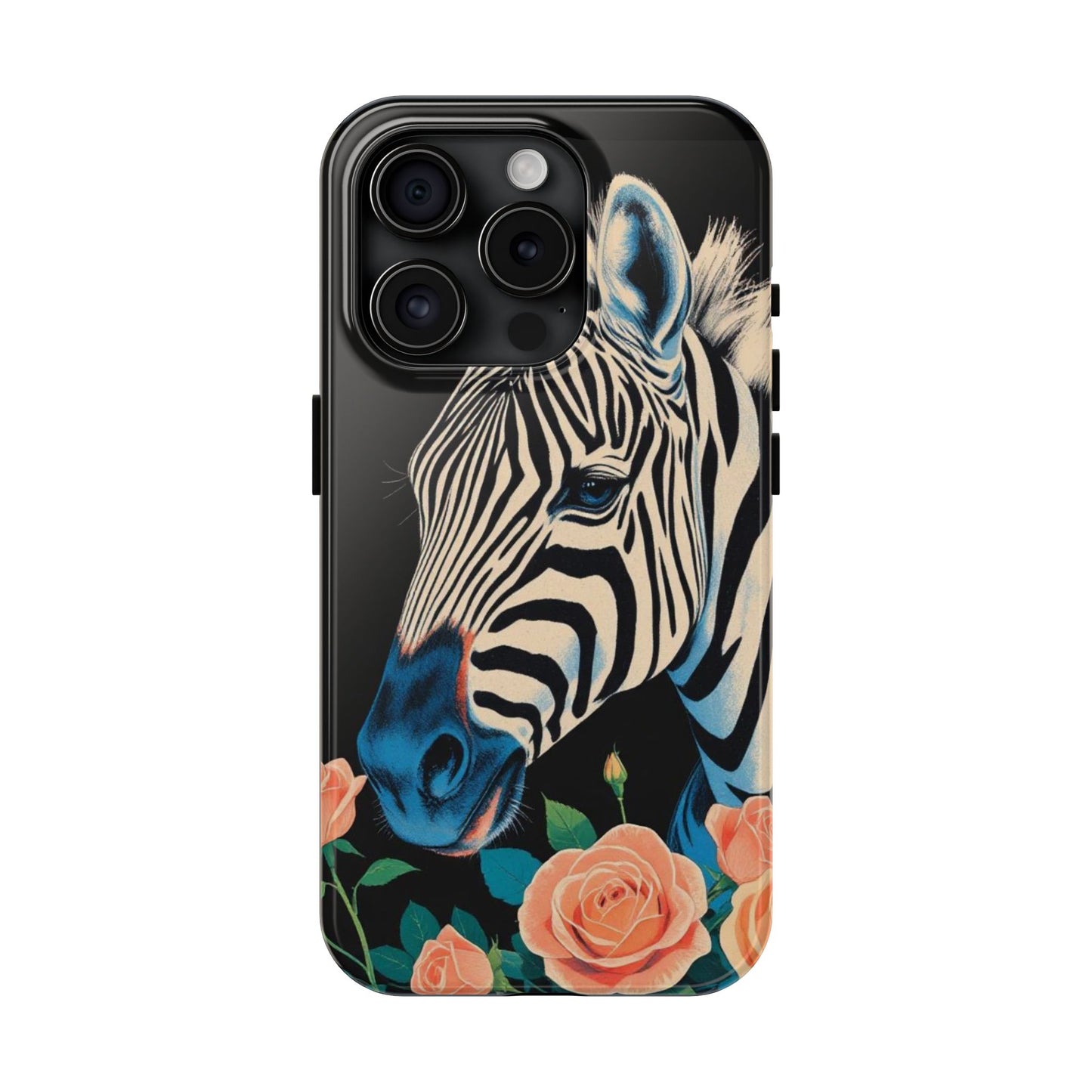 Zebra Tough Phone Case - Trendy Floral Design for Animal Lovers - Blue Zebra & Roses