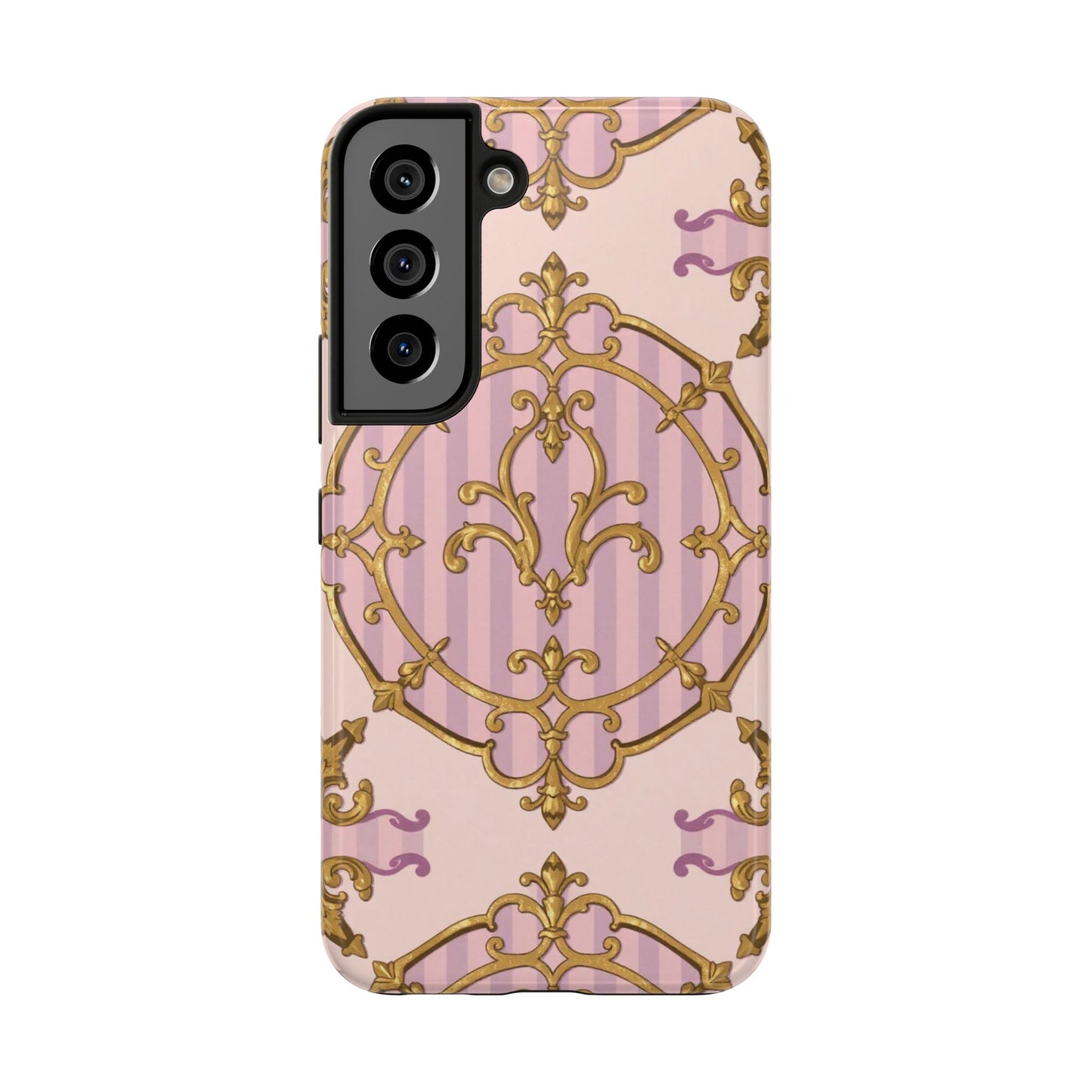 Elegant Vintage Phone Case, Tough Phone Case, Lavender & Alabaster Striped Gold Baroque Phone Cover, Stylish Phone Protector, Gift for Her