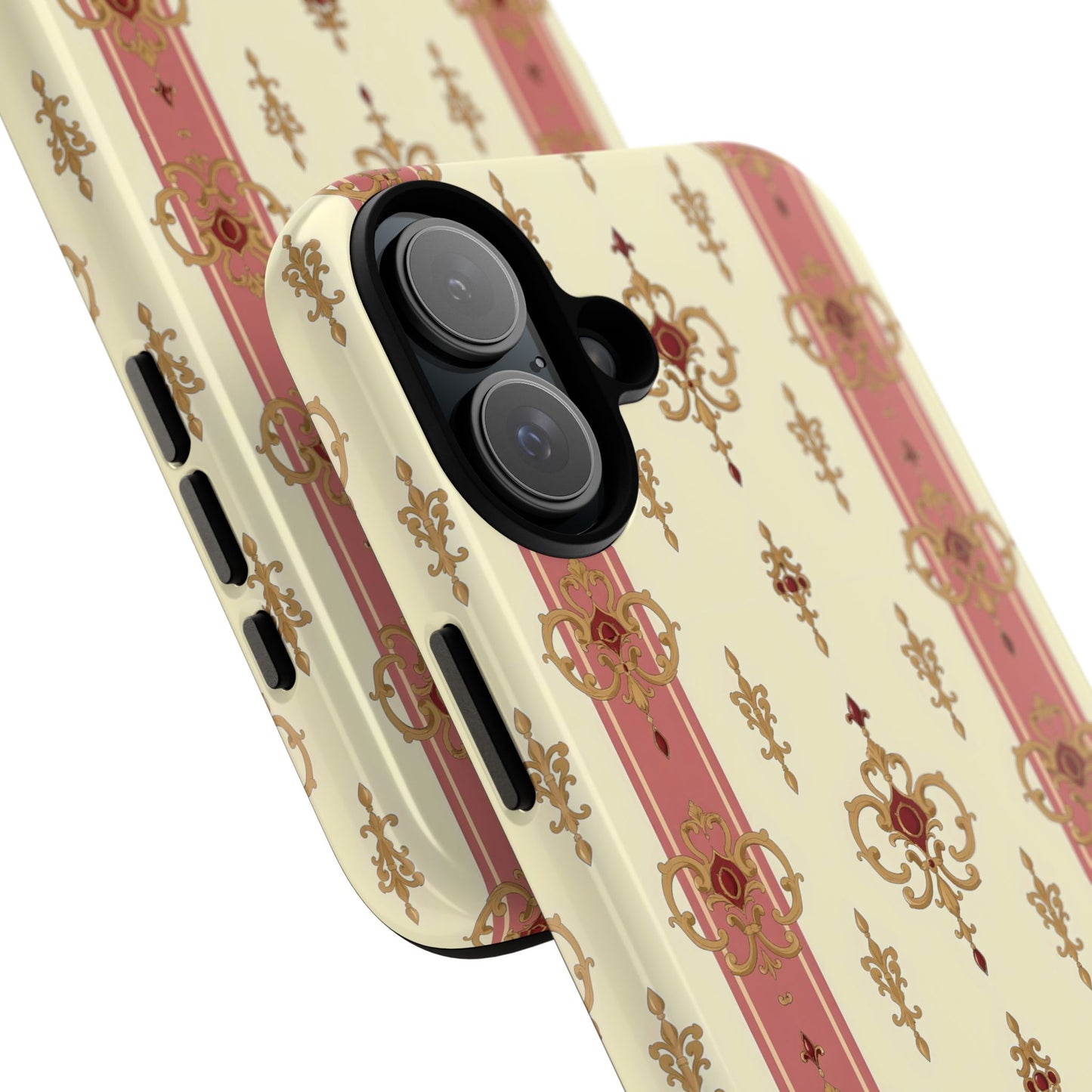 Elegant Floral Motif Phone Case - Tough Cases with Vintage Design - Mauve Striped Gold Damask