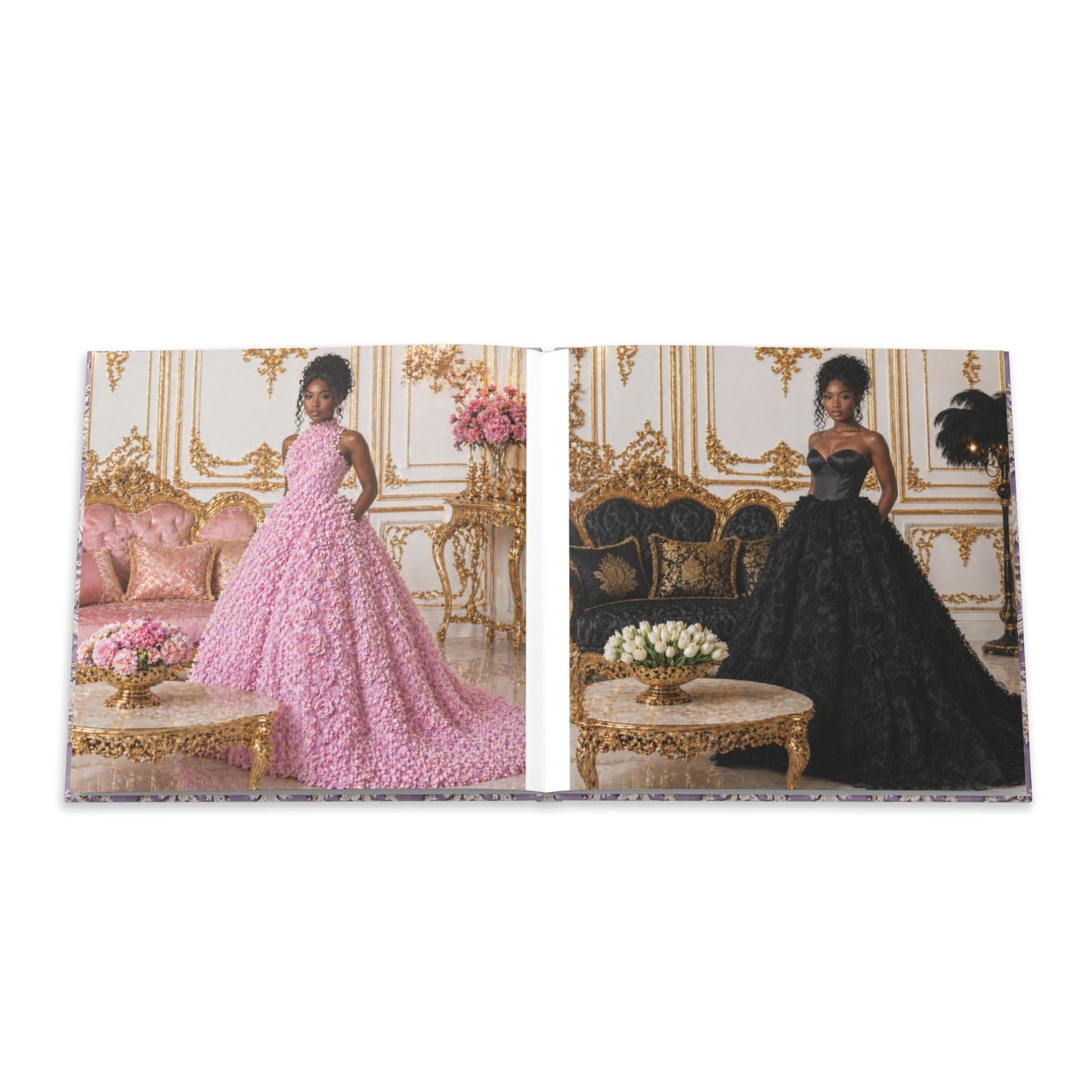 High Fashion Photos Featuring Ball Gowns - Lavender Rococo Hardcover Photo Book — Elegant Vintage-Style Keepsake