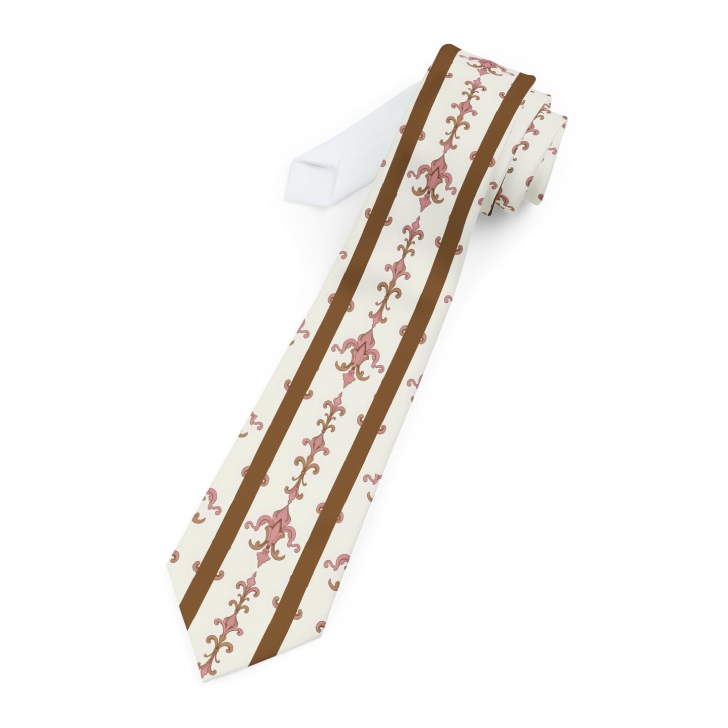 Festive Reindeer Necktie | Holiday Attire, Christmas Gift, Winter Fashion, Office Wear, Wedding Accessory - Brown Striped Pink Arabesque