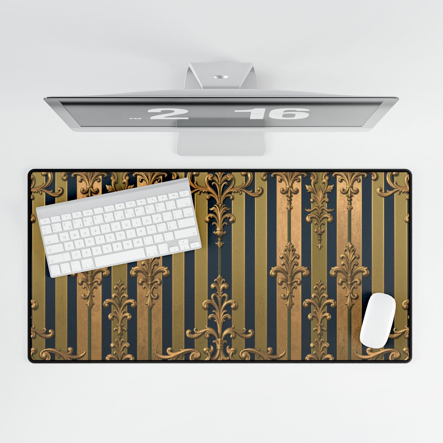 Elegant Midnight Blue & Olive Striped Gold Baroque Decorative Desk Mats, Stylish Office Accessories, Home Office Decor, Personalized Gift for Work