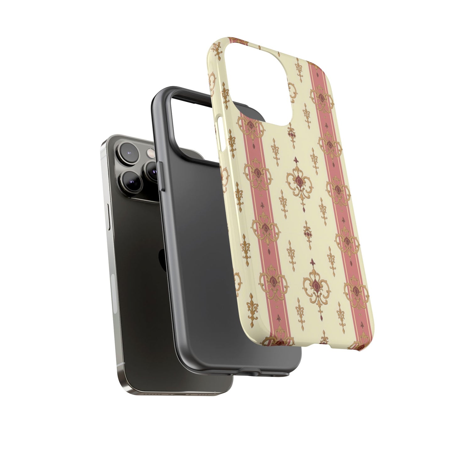 Elegant Floral Motif Phone Case - Tough Cases with Vintage Design - Mauve Striped Gold Damask