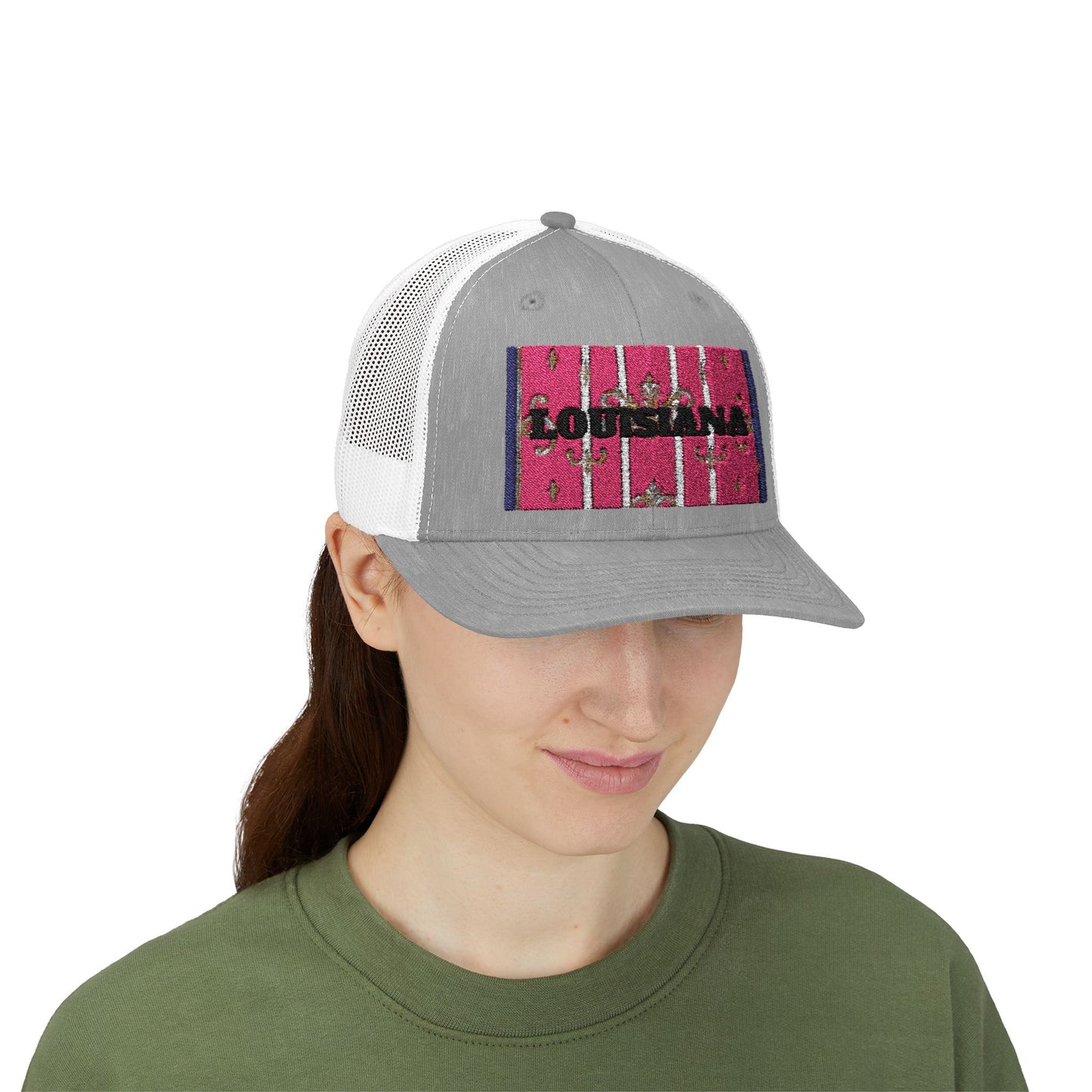 Louisiana Pink Beaded Snapback Trucker Cap | Festival Hat, Summer Accessory, Beach Wear, Gift for Travelers, Boho Style
