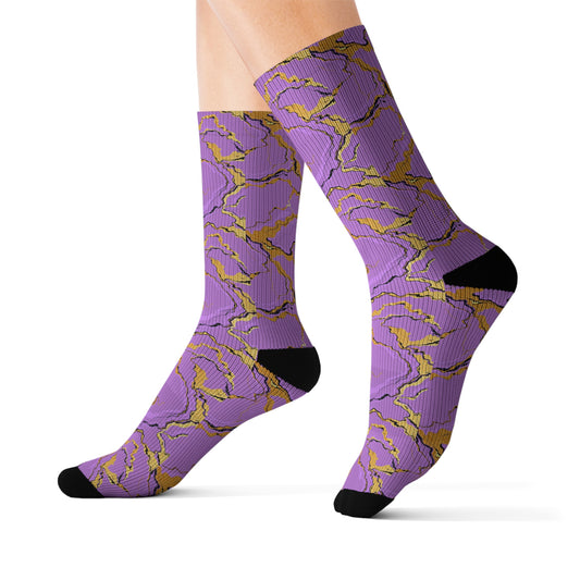 Marble Lavender Print Crew Socks | Funky Socks for Women, Unisex Gift for Friends, Fun Fashion Accessories, Casual Wear