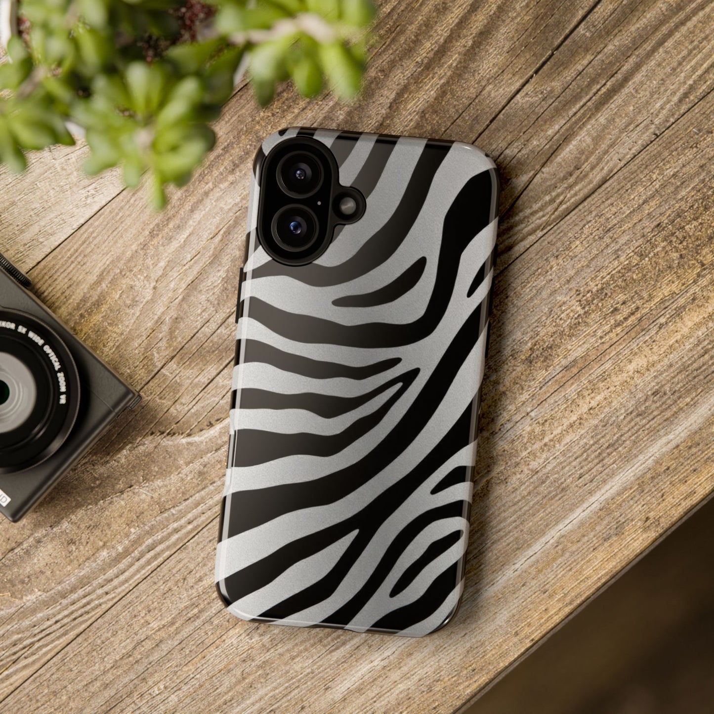 Zebra Print Tough Phone Case - Silver