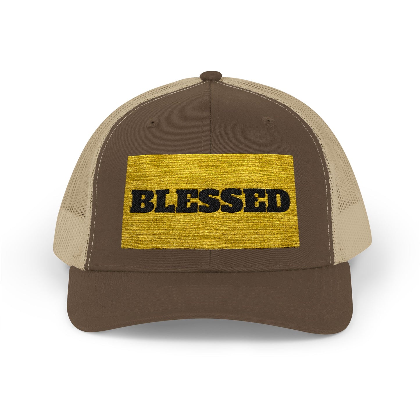 Blessed In Gold Snapback Trucker Cap for Everyday Inspiration, Faith-Based Accessory, Adjustable Hat, Gift for Friends, Motivational Cap