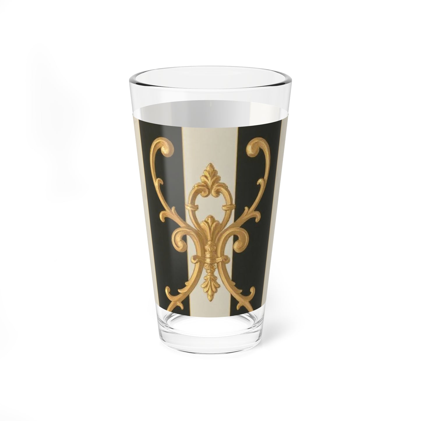 Elegant Black & Alabaster Striped Baroque Mixing Glass - 16oz, Artisanal Cocktail Glass, Perfect Gift for Home Bartenders, Vintage Style Drinkware
