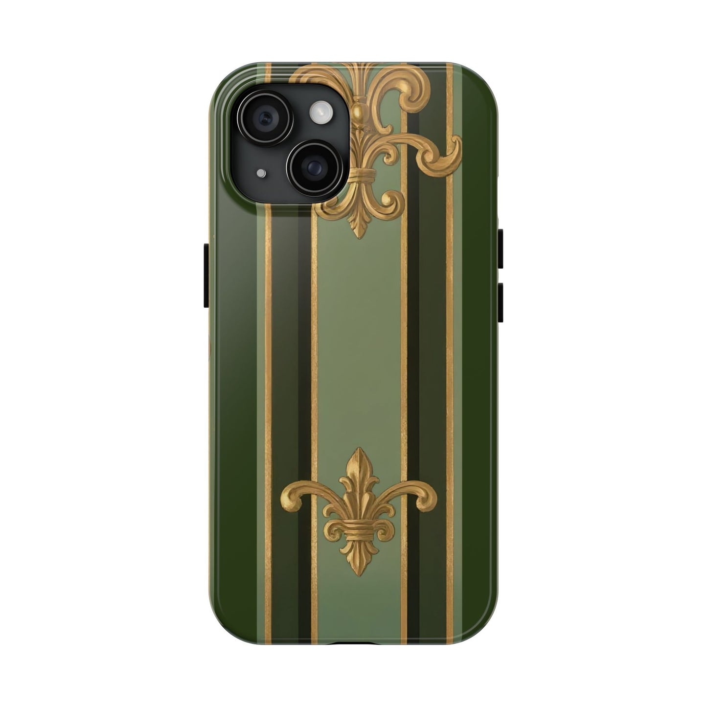 Elegant Tough Phone Cases - Baroque Design, Durable Cell Phone Covers, Unique Gifts for Her, Holiday Gifts - Green Striped Gold Baroque