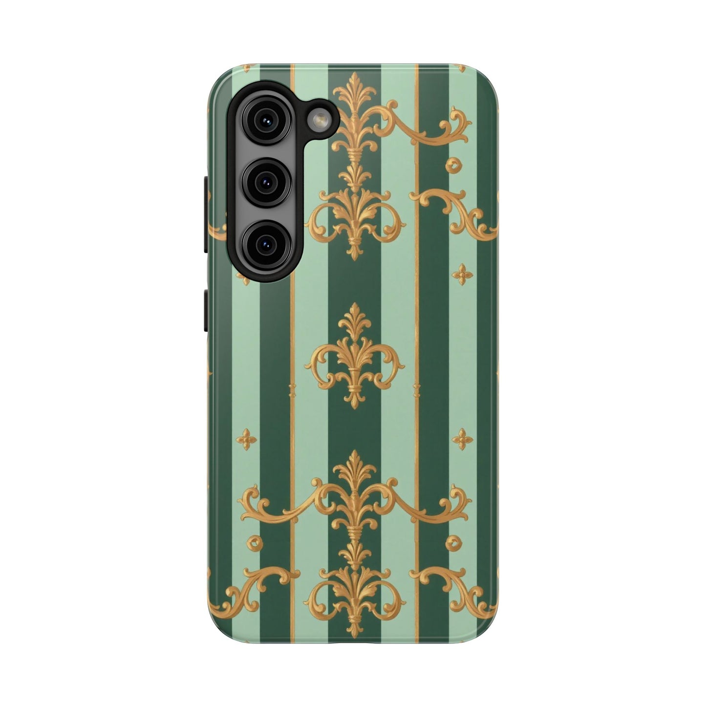 Elegant Floral Tough Phone Cases | Stylish Phone Protection, Gift for Her, Trendy Accessory, Unique Decor - Mint Green & Teal Striped Gold Baroque