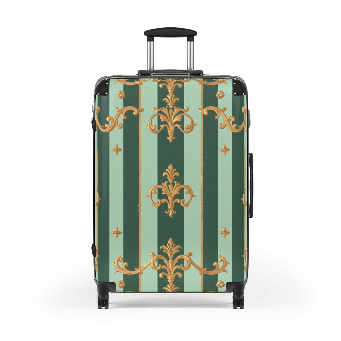 Stylish Travel Suitcase with Elegant Design, Luggage, Vacation Gear, Travel Accessories, Travel Gift - Mint Green & Teal Striped Gold Baroque