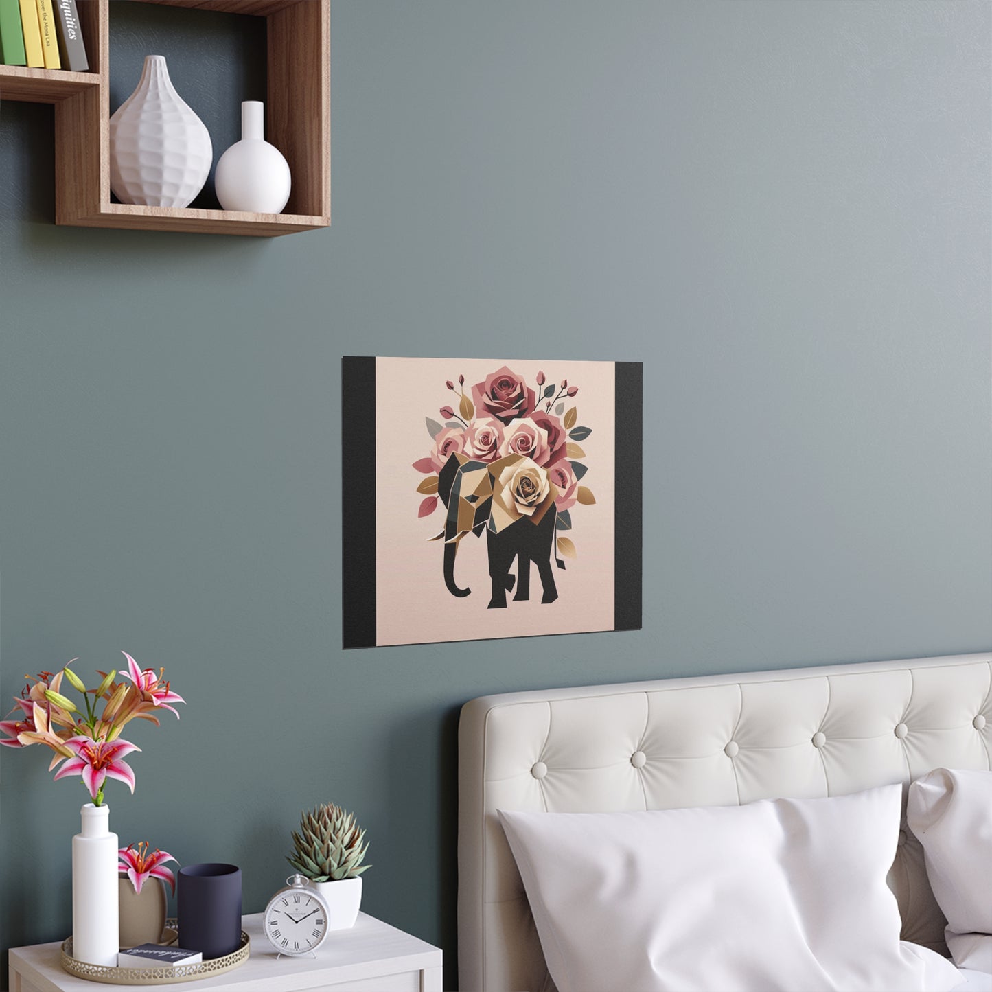 Elegant Floral Silk Poster - Indoor/Outdoor Wall Art for Home Decor - Black & Gold Elephant & Roses
