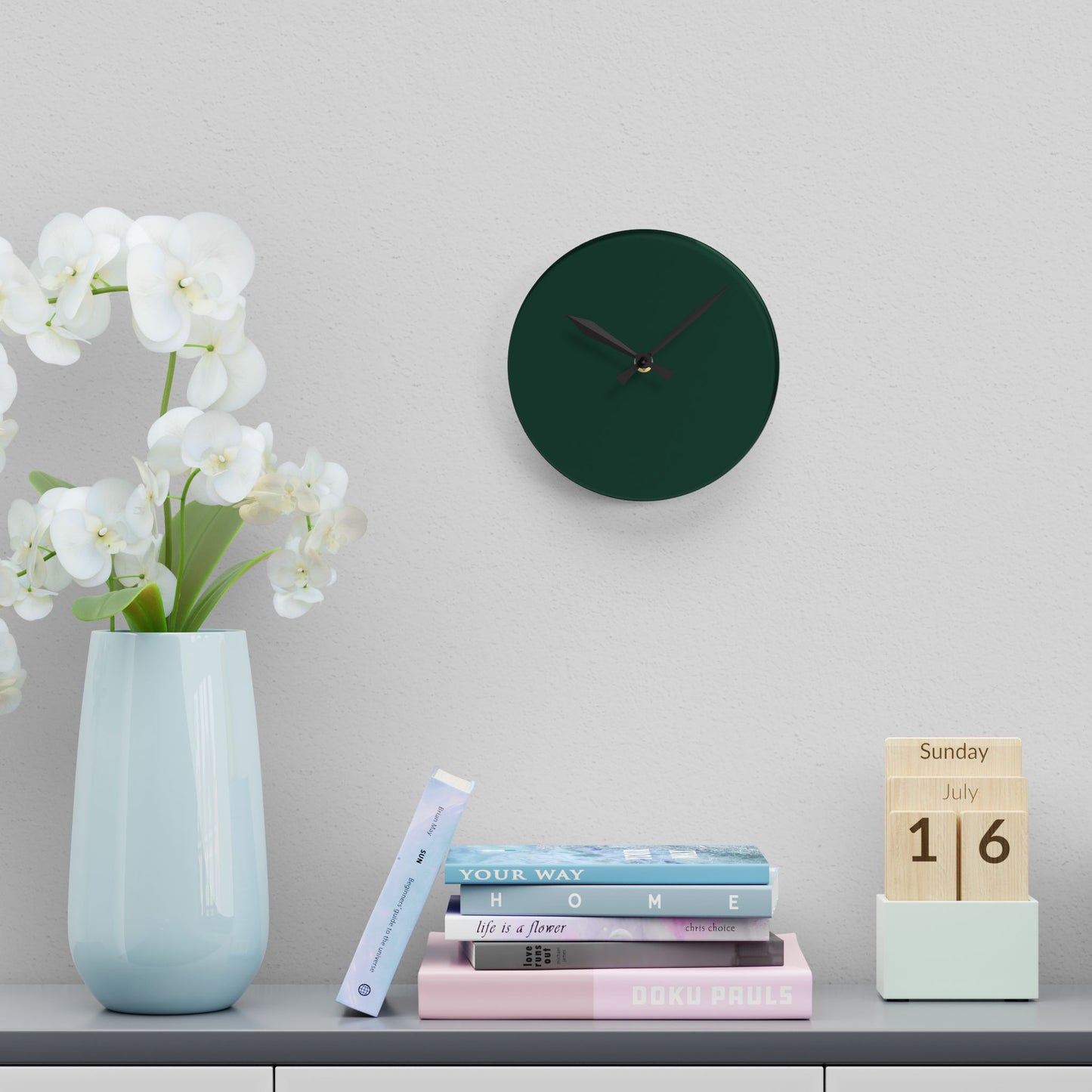 Modern Midnight Green Minimalist Acrylic Wall Clock, Home Decor, Stylish Timepiece, Gift for Housewarming, Office or Living Room, Green Accent