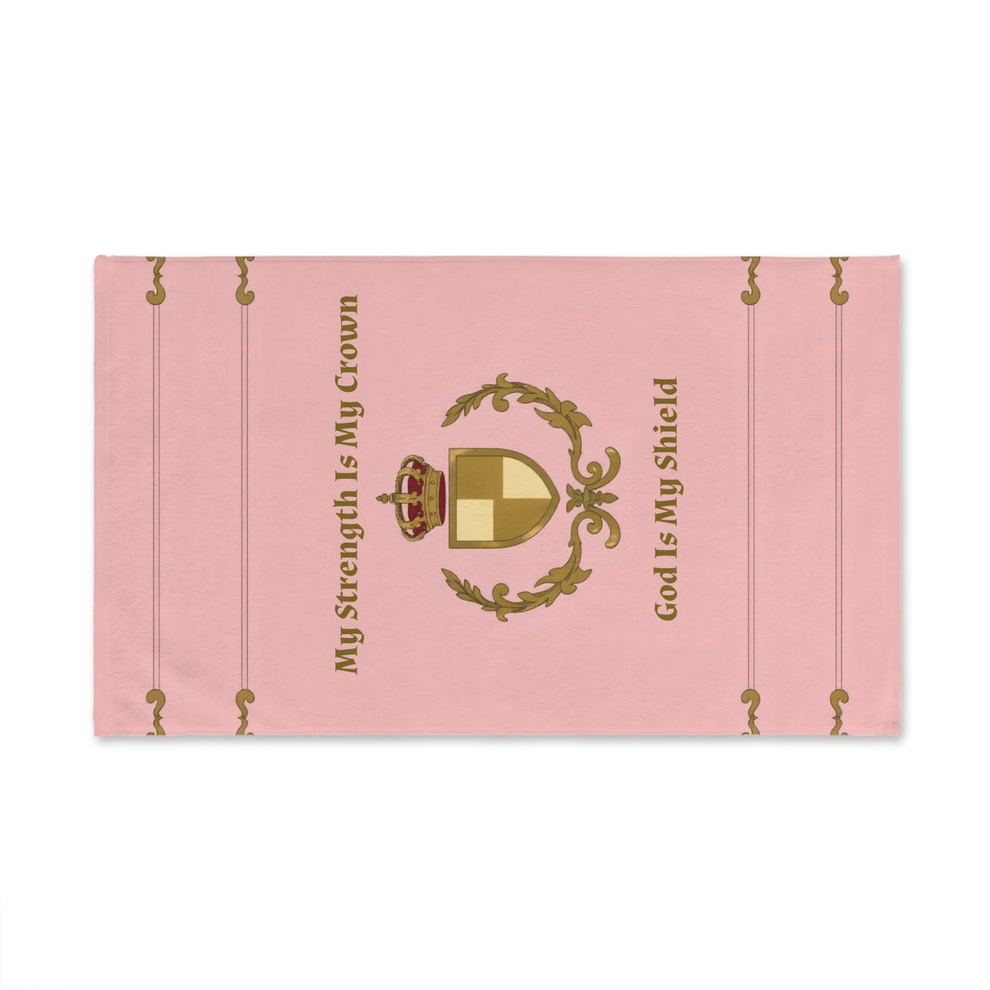Crown & Crest Spiritual Quote Inspirational Hand Towel with Crown Design, Motivational Kitchen Towel, God Is My Shield, Strength Quote Towel