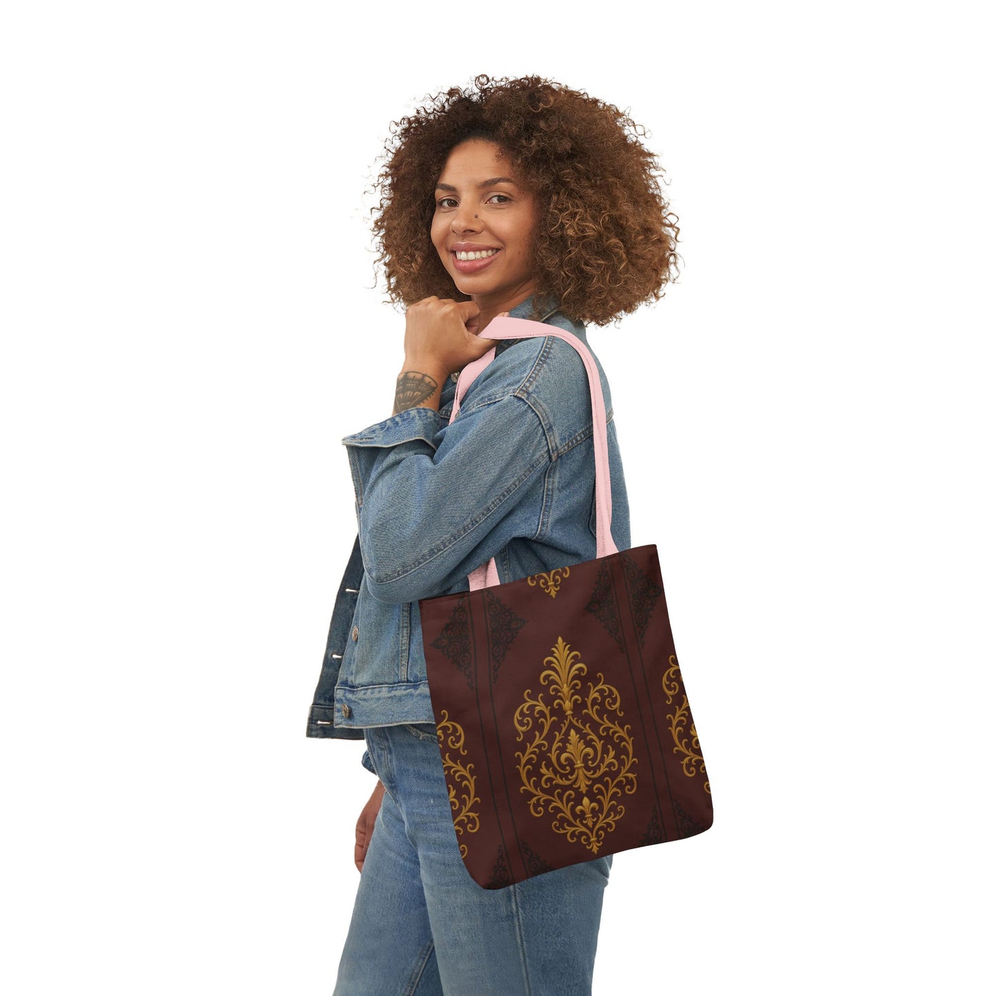 Dusk Burgundy-Black & Gold Baroque Canvas Tote — Vintage Burgundy & Gold Market Bag