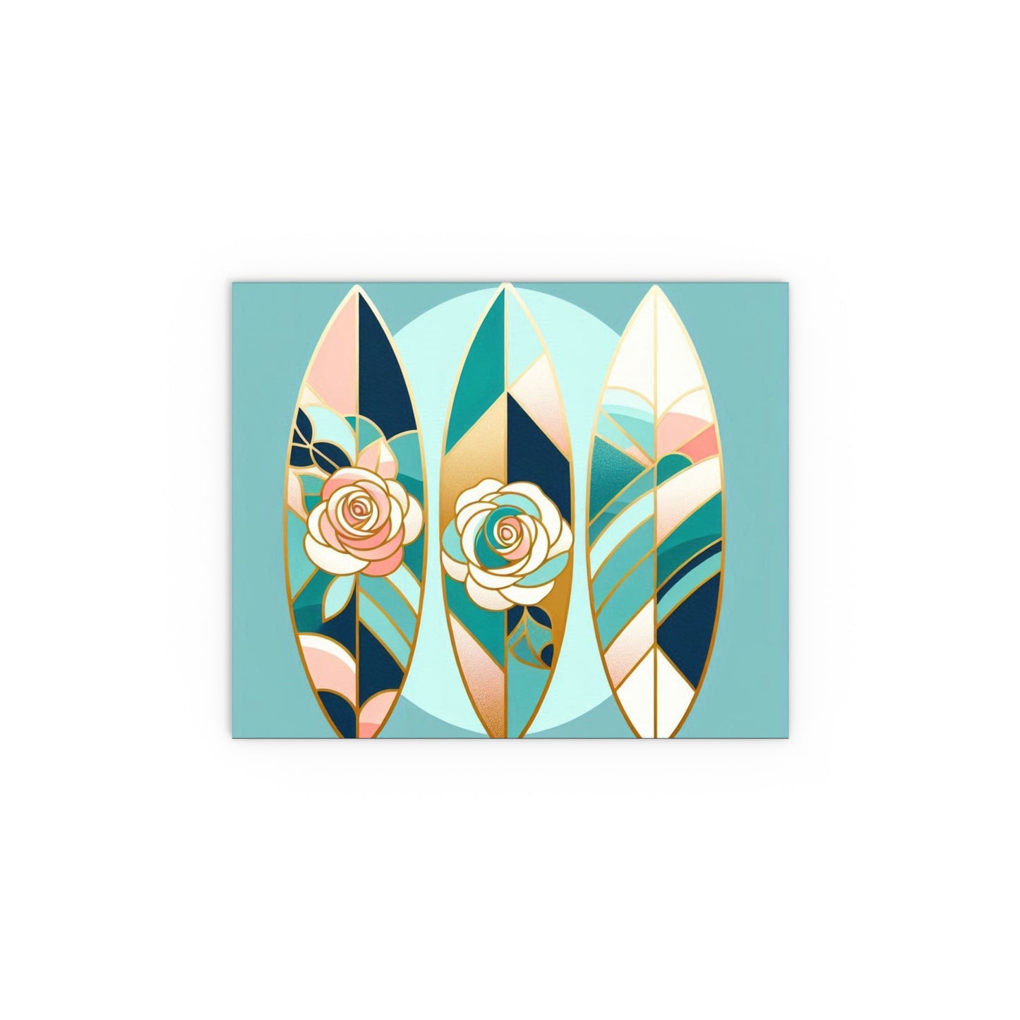 Elegant Floral Silk Poster - Indoor/Outdoor Wall Art for Home Decor - Blue, Pink & Aqua Surfboard & Roses