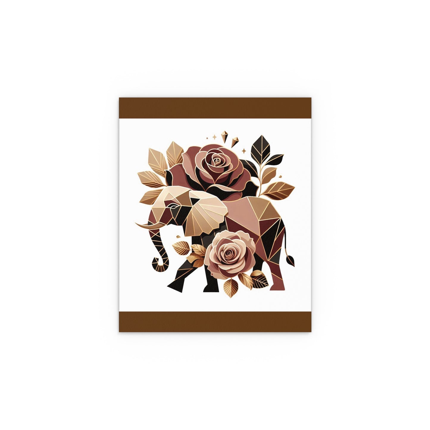 Elegant Floral Silk Poster - Indoor/Outdoor Wall Art for Home Decor - Brown & Gold Elephant & Roses