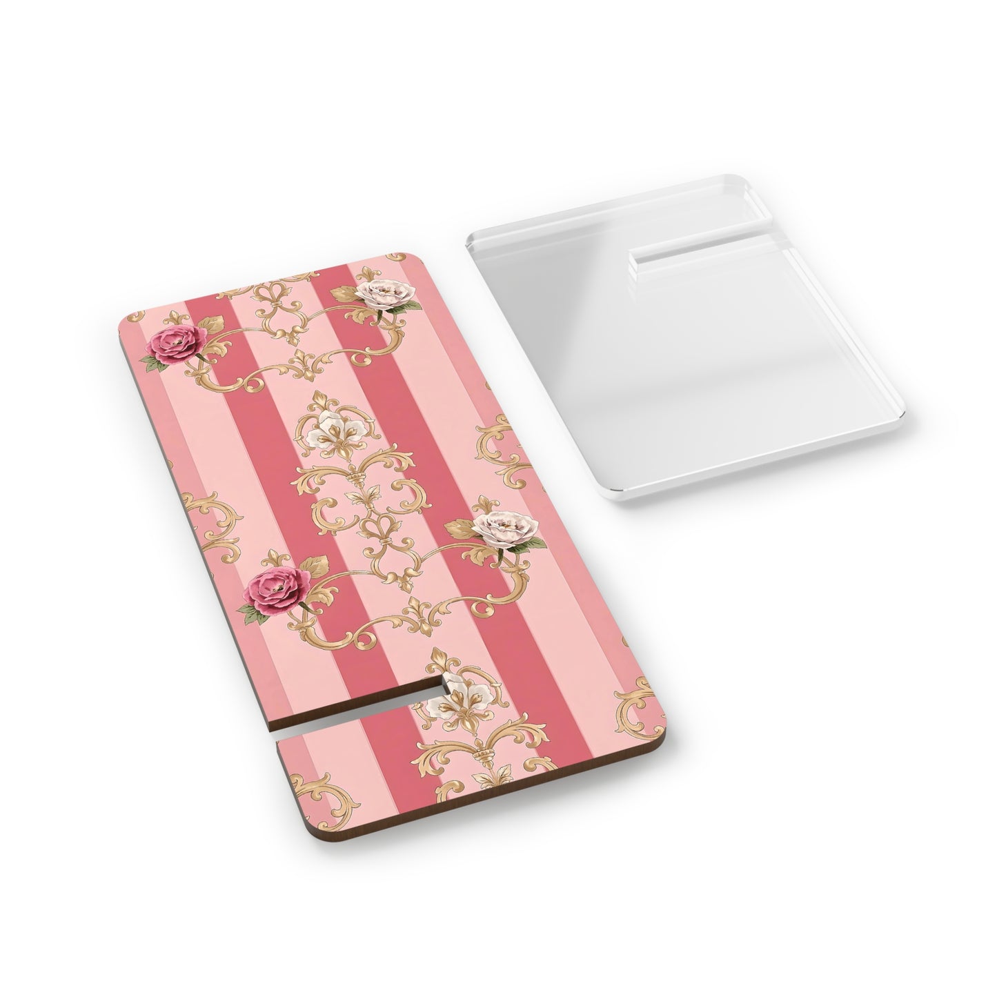 Elegant Floral Motif Smartphone Display Stand - Pink Striped Roses & Damask - Decorative Mobile Holder