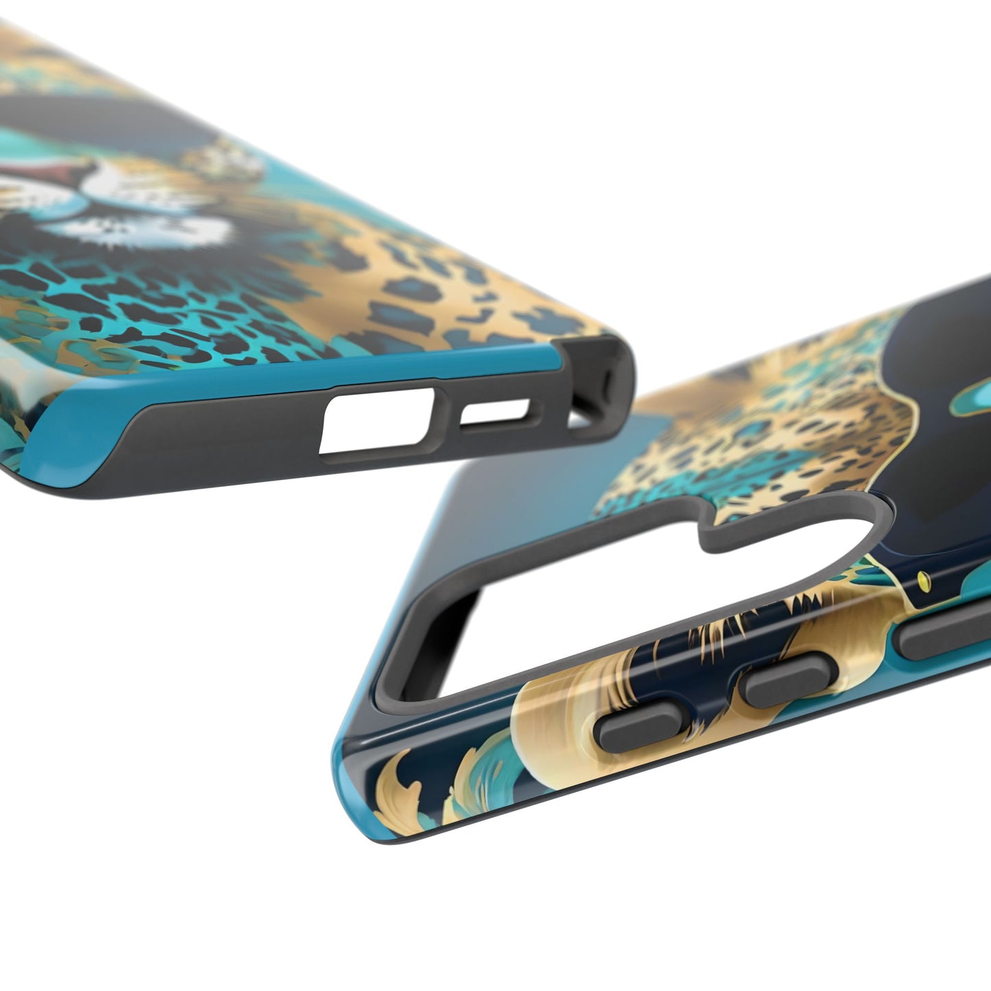 Phone Case - Aqua & Gold Leopard In Sunglasses Design