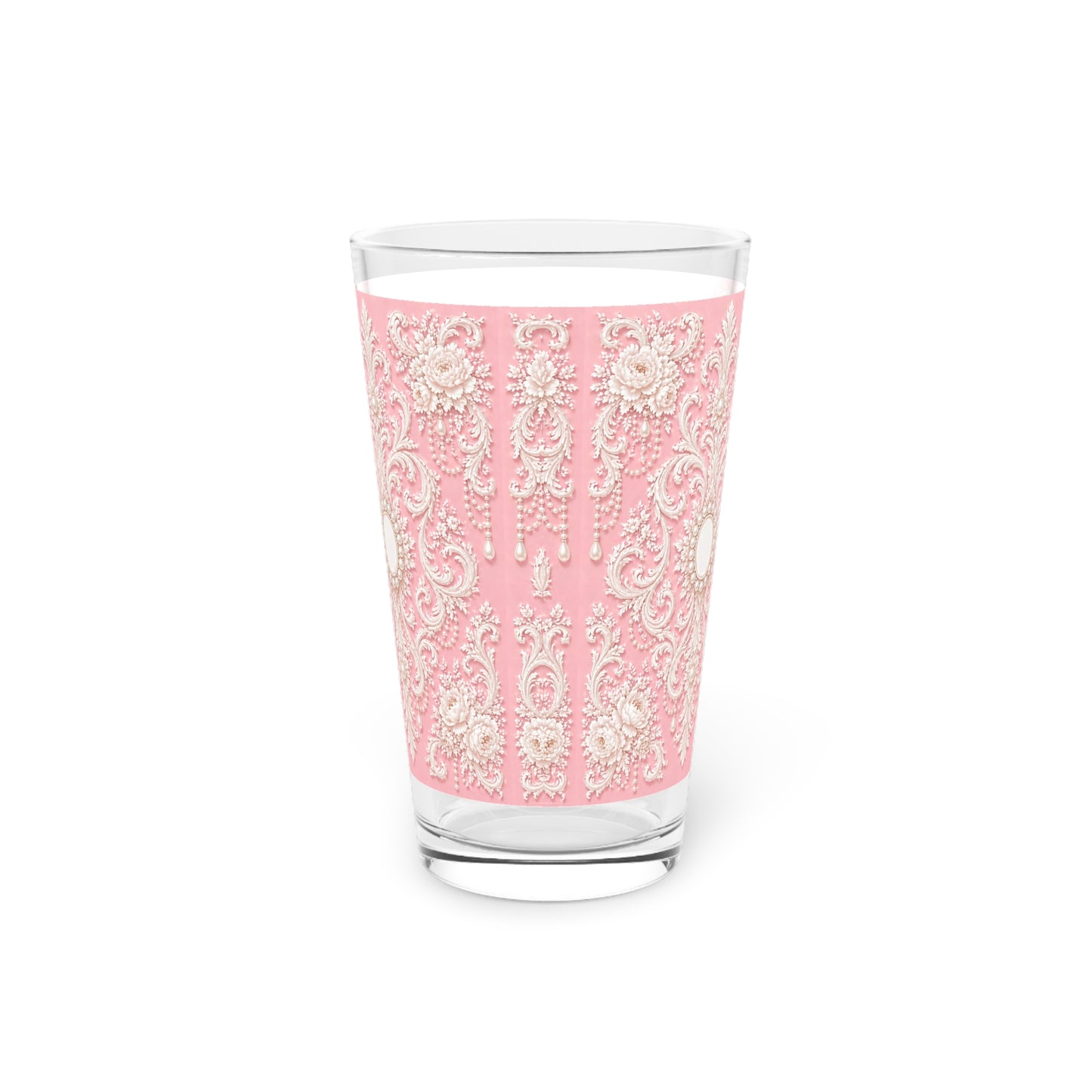 Pink Rococo Pint Glass – Elegant Ornate 16oz Drinkware