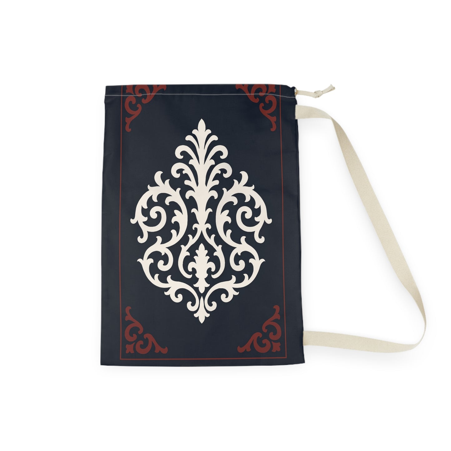 Dusk Blue-Maroon & White Baroque Laundry Bag — Dusk Blue & White Travel Wash Bag