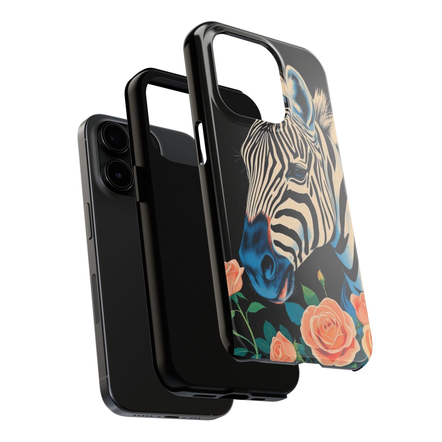 Zebra Tough Phone Case - Trendy Floral Design for Animal Lovers - Blue Zebra & Roses