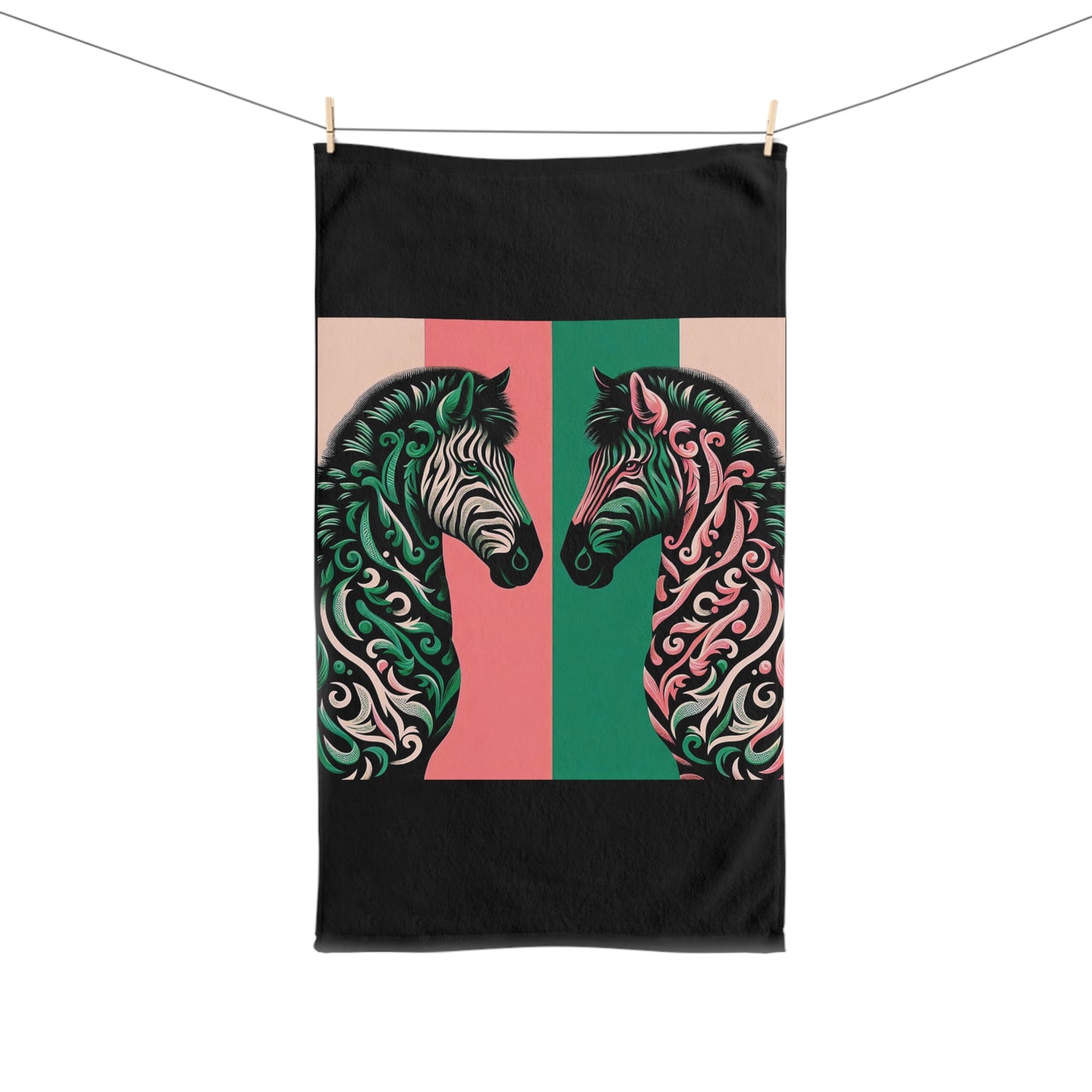 Hand Towel - Luxurious Ornate Elegant Pink & Green Zebra Damask Design - Elegant Home Décor