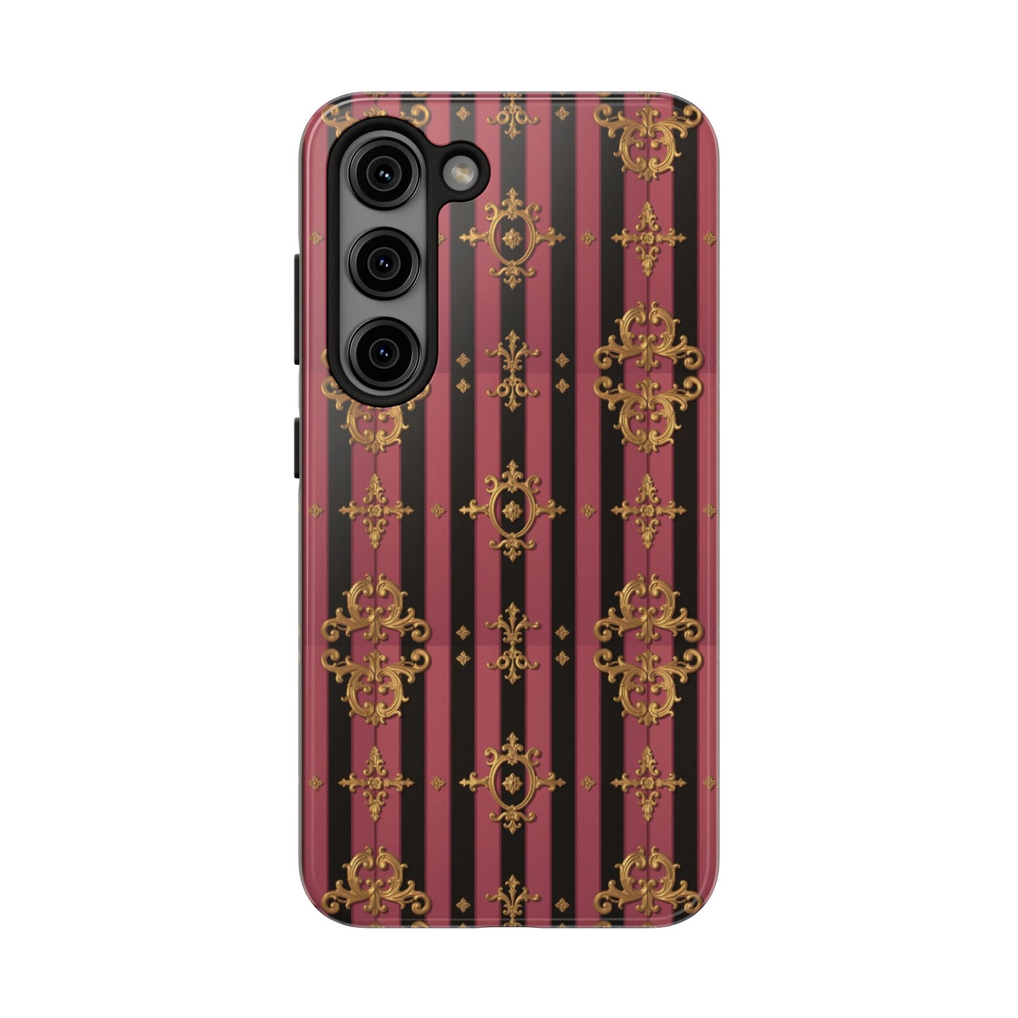 Elegant Black & Mauve Striped Gold Baroque Phone Case, Tough Phone Cases, Stylish Protective Cover, Unique Gift, Luxe Phone Accessories
