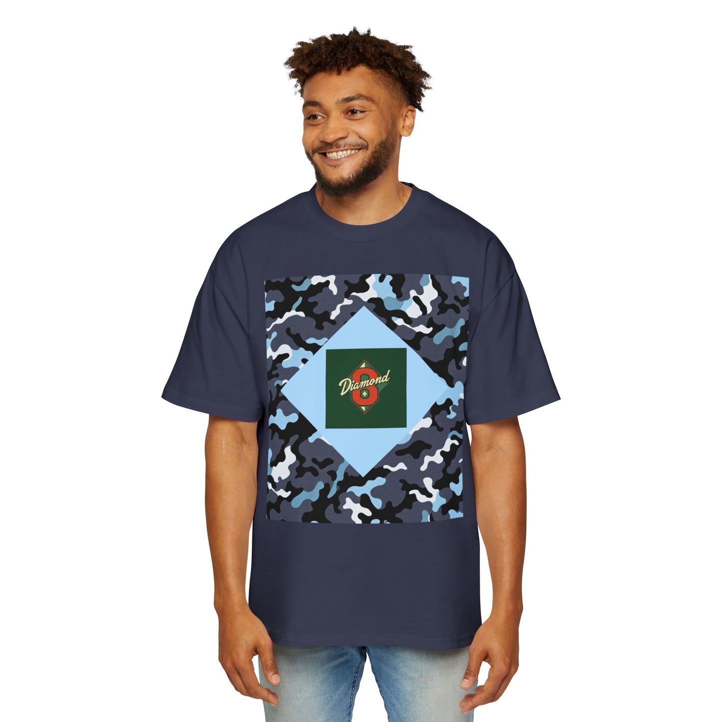 Men's Oversized Camo Tee, Casual Streetwear, Graphic T-Shirt, Trendy Outfit, Gift for Him, Relaxed Fit Top - Camo & Diamond 8