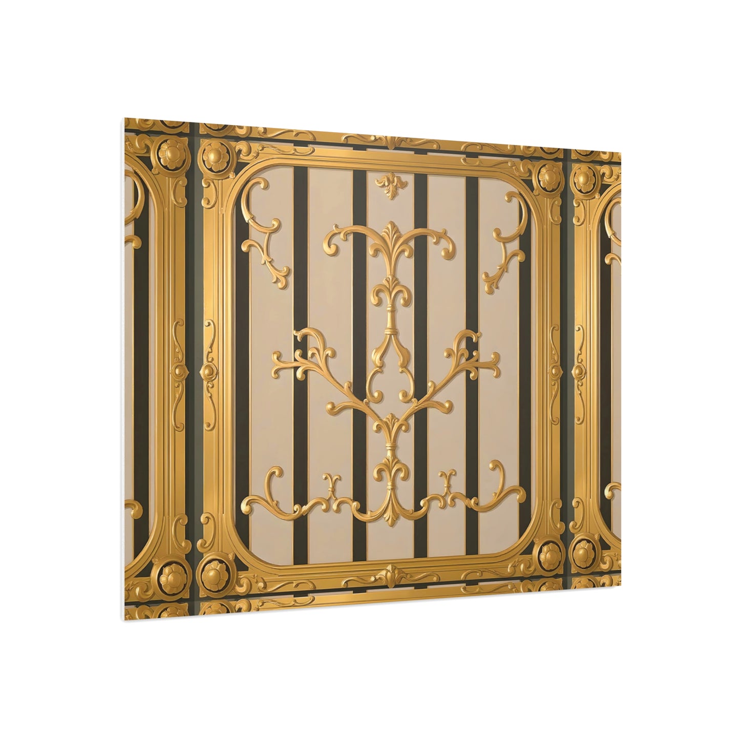 Ornate Foam Board Wall Art, Elegant Home Decor, Decorative Foam Panel, Gift for Homeowners, Wedding Decor Ideas - Beige Striped Gold Rococo