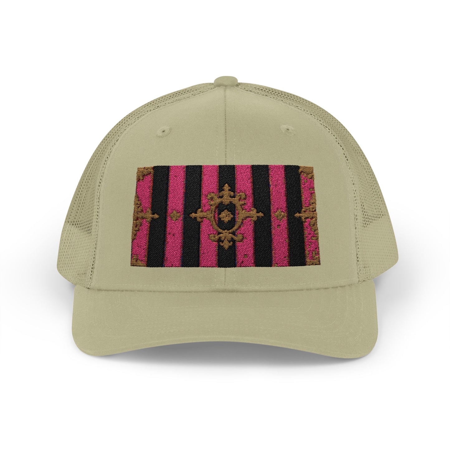 Stylish Snapback Trucker Cap with Black & Mauve Striped Gold Baroque, Trendy Fashion Hat, Perfect Gift for Him/Her