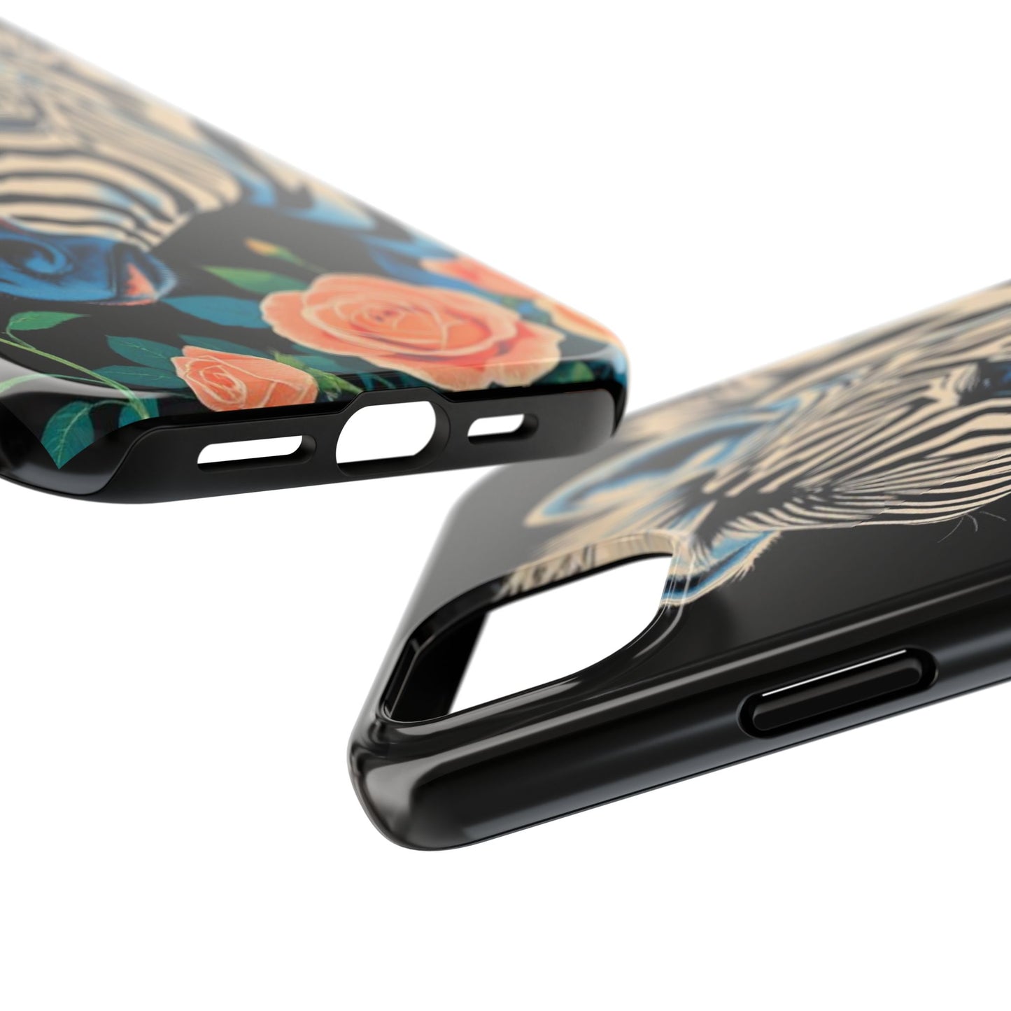 Zebra Tough Phone Case - Trendy Floral Design for Animal Lovers - Blue Zebra & Roses