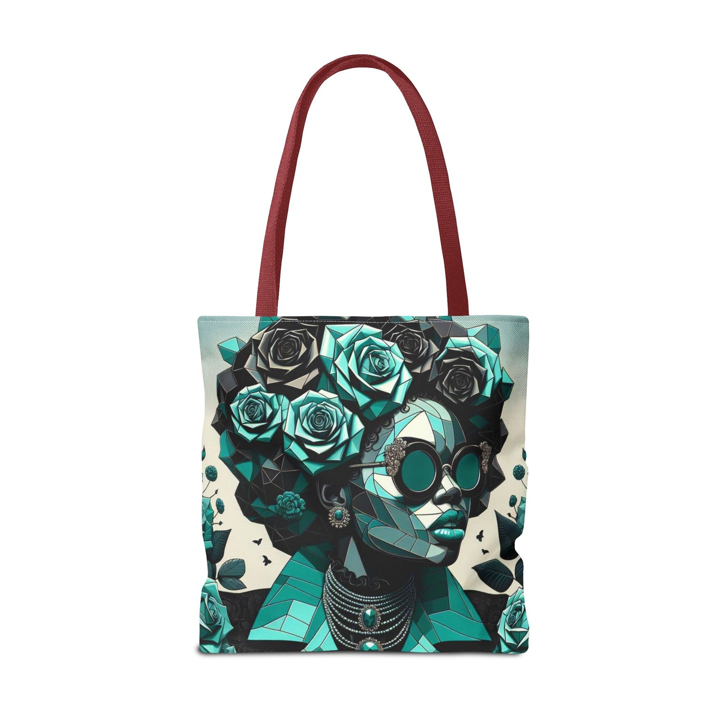 Chic Floral Tote Bag - Stylish Eco-Friendly Handbag for Everyday Use, Perfect for Gifts, Shopping, Beach, Art Lovers - Turquoise & Black Roses Lady