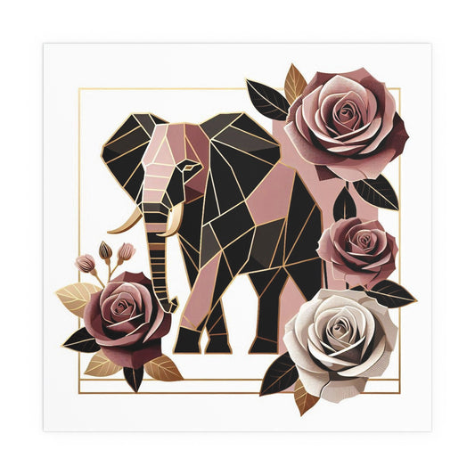 Elegant Floral Silk Poster - Indoor/Outdoor Wall Art for Home Decor - Brown & Mauve Elephant & Roses