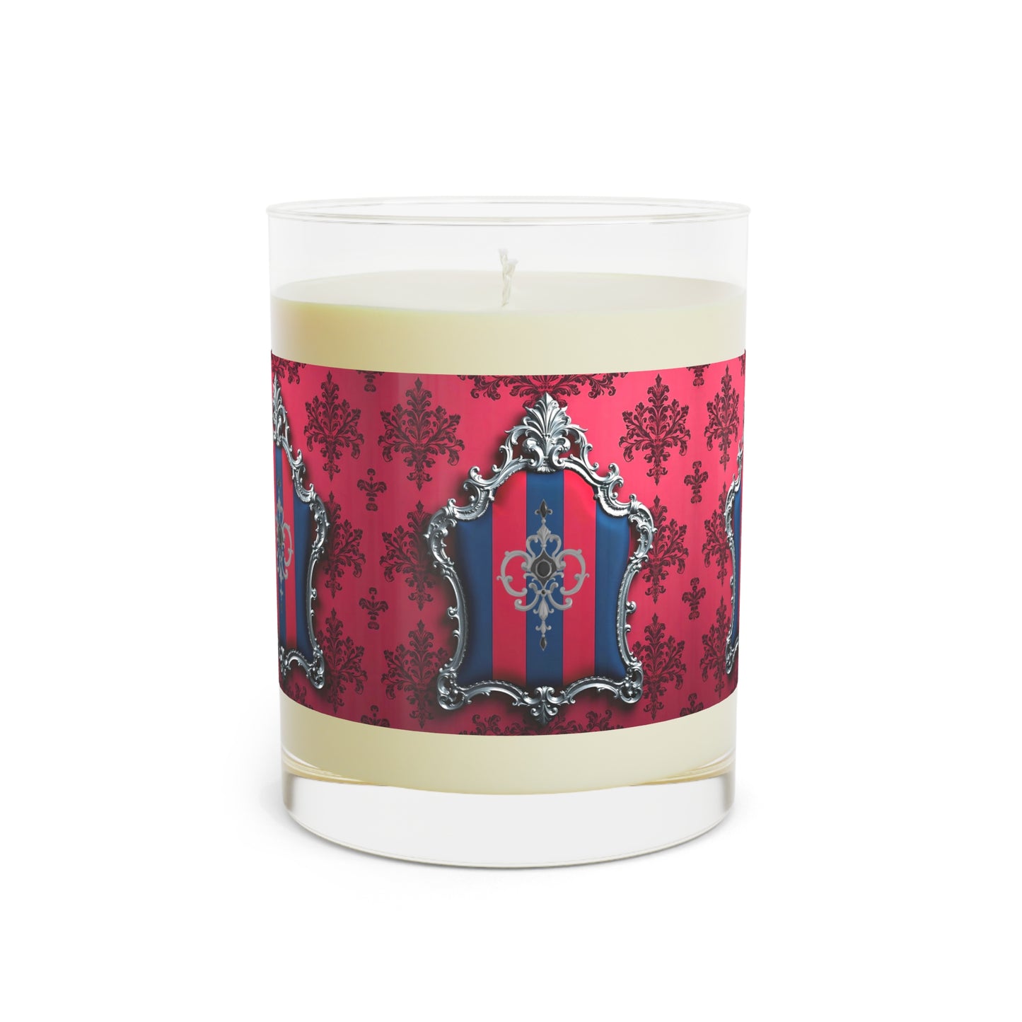 Elegant Floral Scented Candle - Romantic Gifts for Home, Candlelight Dinner, Decorative Aromatherapy, Wedding Favors - Blue & Red Striped Silver Crest