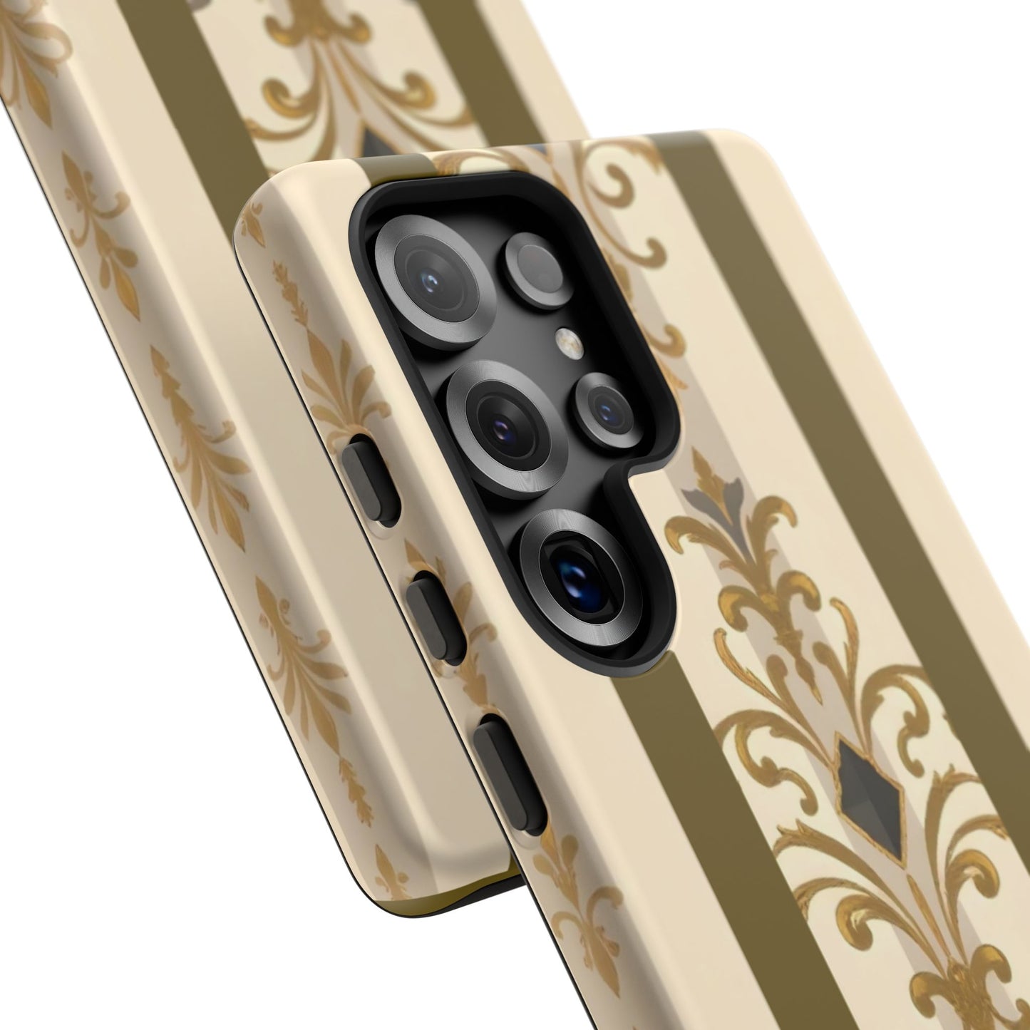 Elegant Floral Motif Phone Case - Tough Cases with Vintage Design - Olive Striped Gold Damask