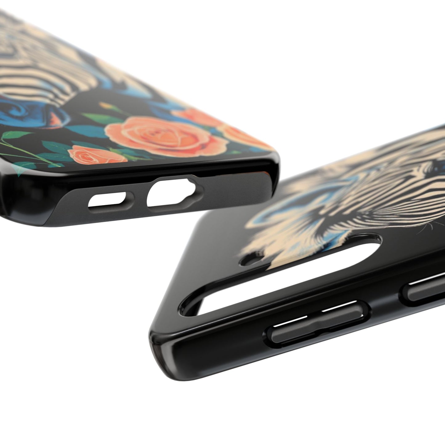 Zebra Tough Phone Case - Trendy Floral Design for Animal Lovers - Blue Zebra & Roses