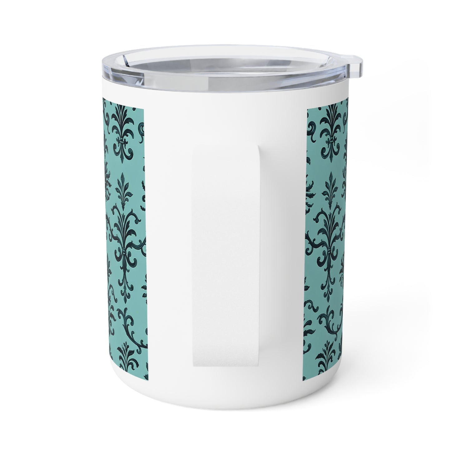 Chic Insulated Coffee Mug, Elegant Drinkware for Home and Office, Perfect Gift for Coffee Lovers, Vintage Pattern - Teal Striped Rococo