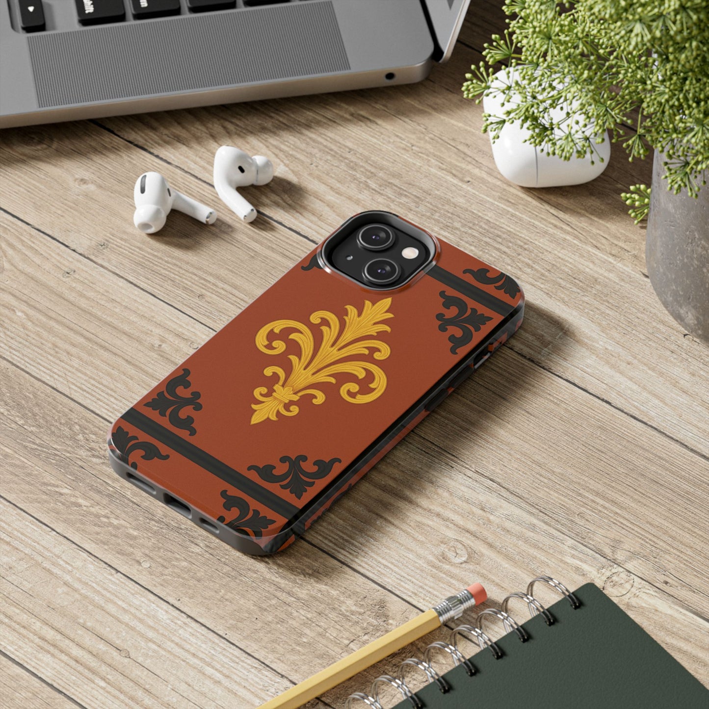 Dusk Terracotta Baroque Tough Phone Case — Vintage Baroque Design, Protective iPhone Cover