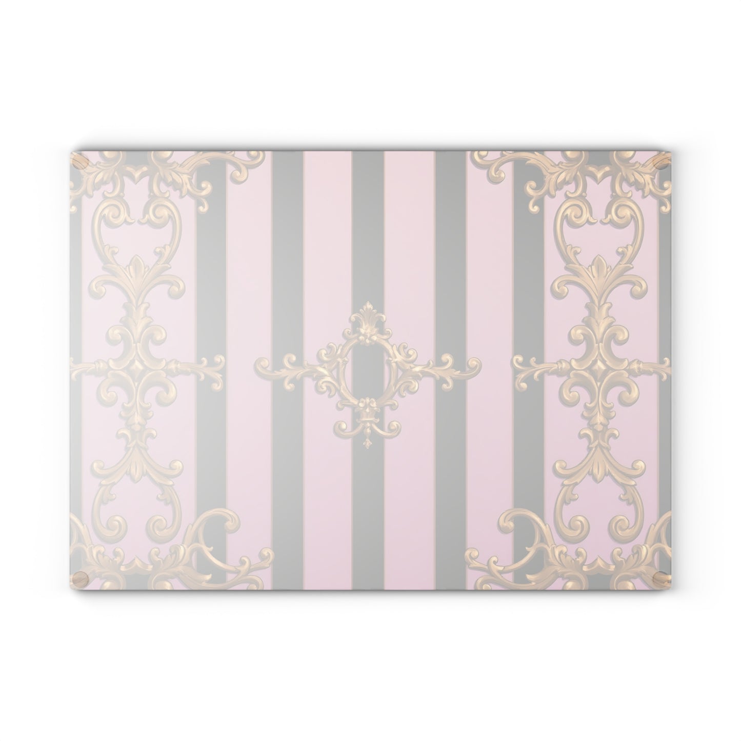 Luxurious Glass Cutting Board, Elegant Kitchen Decor, Wedding Gift, Cooking Accessory - Matte Lavender & Black Striped Gold Baroque