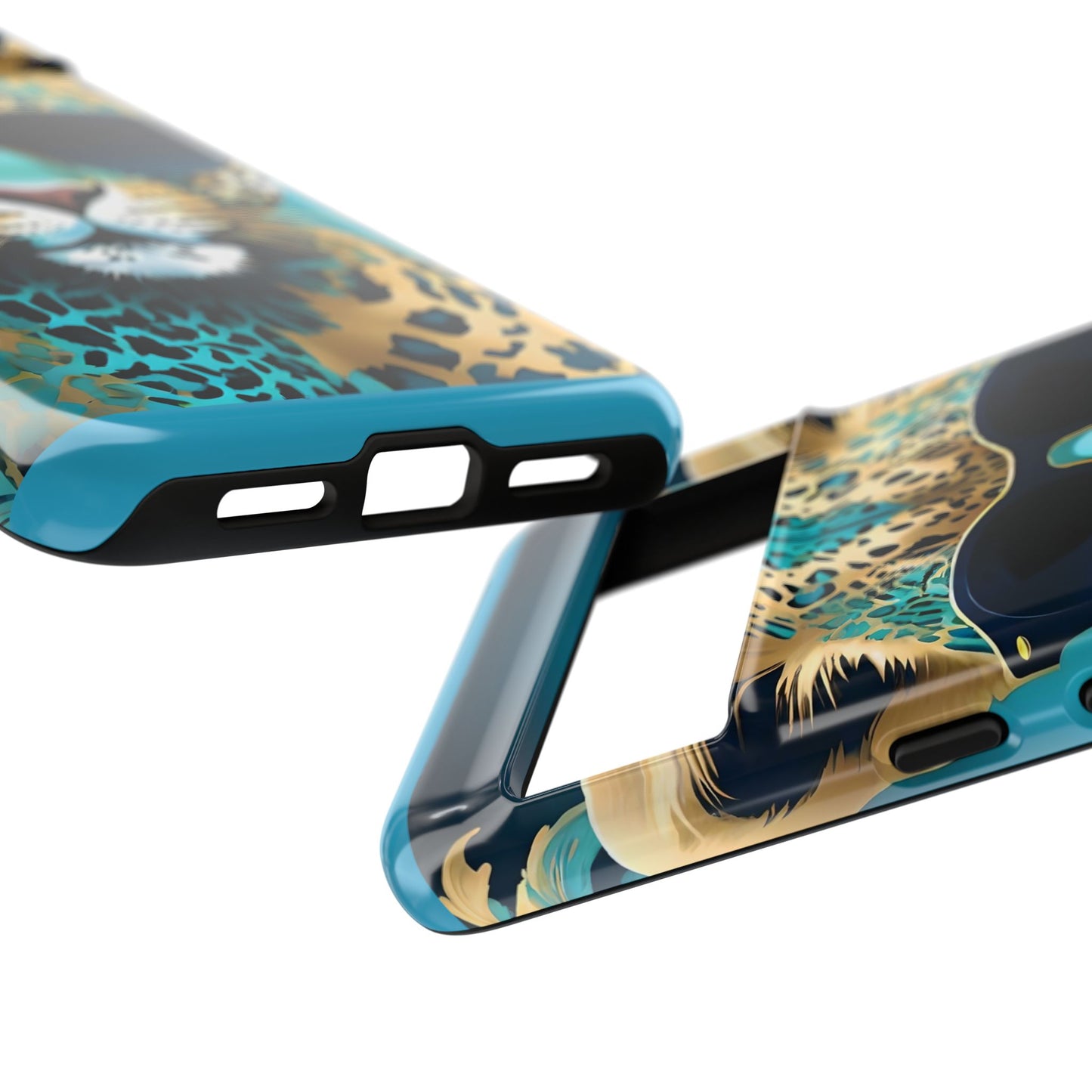 Phone Case - Aqua & Gold Leopard In Sunglasses Design
