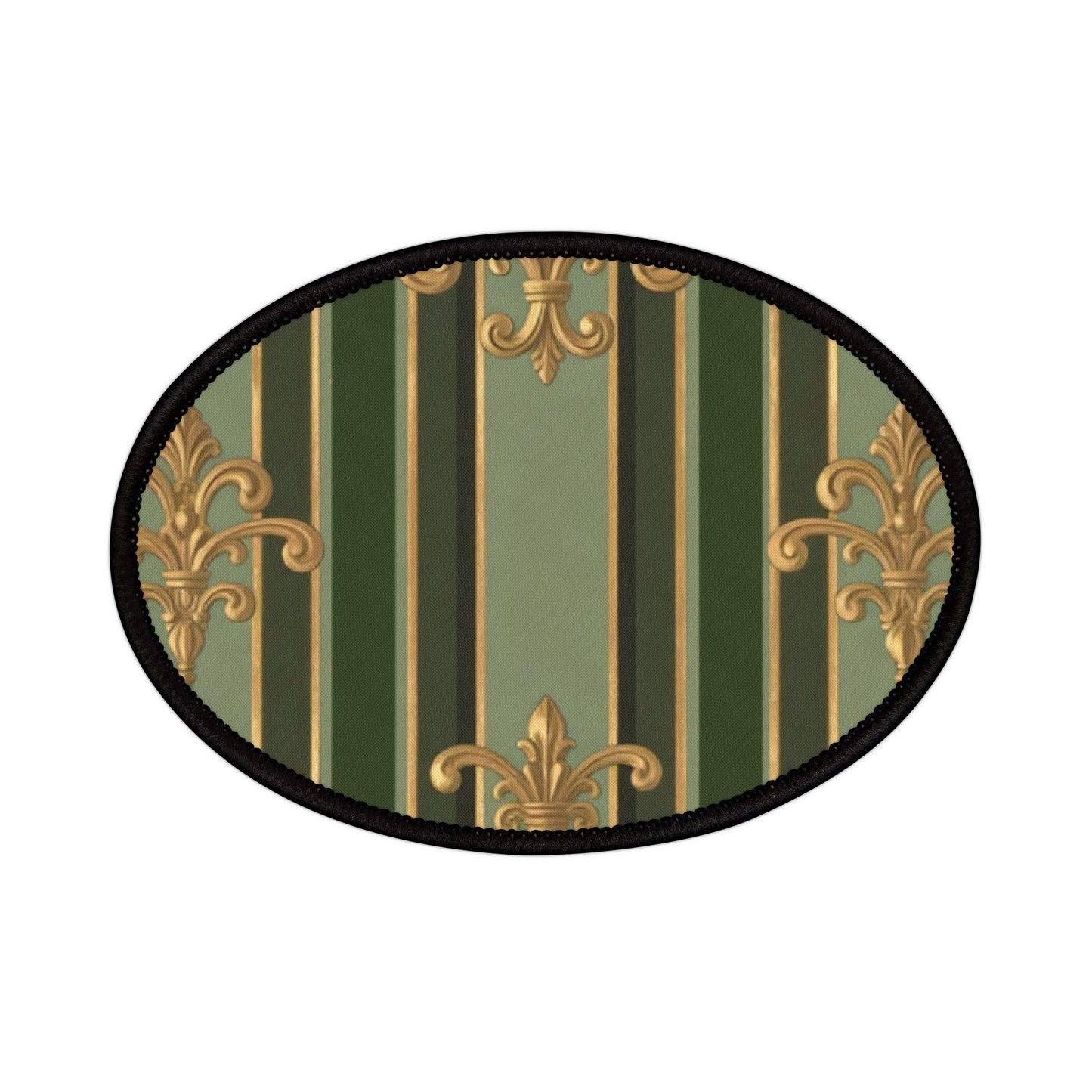 Elegant Vintage Iron-On Patches for Jackets, Upcycle Fashion, DIY Projects, Unique Gift Idea  - Green Striped Gold Baroque