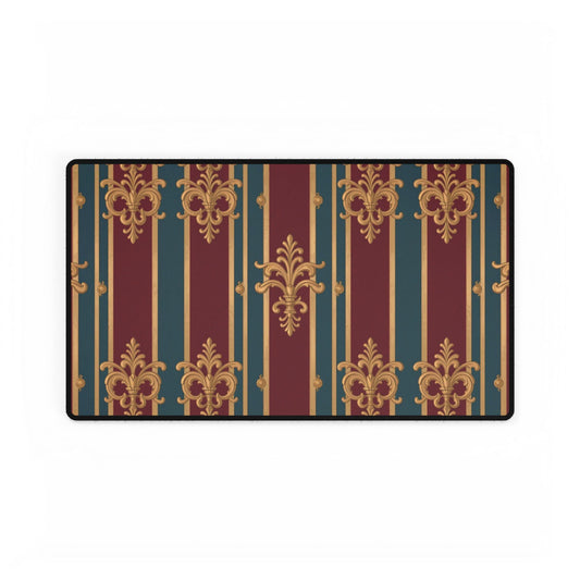 Elegant Vintage Desk Mats for Home Office, Ergonomic Work Surface, Decorative Desk Accessories - Burgundy Striped Gold Baroque