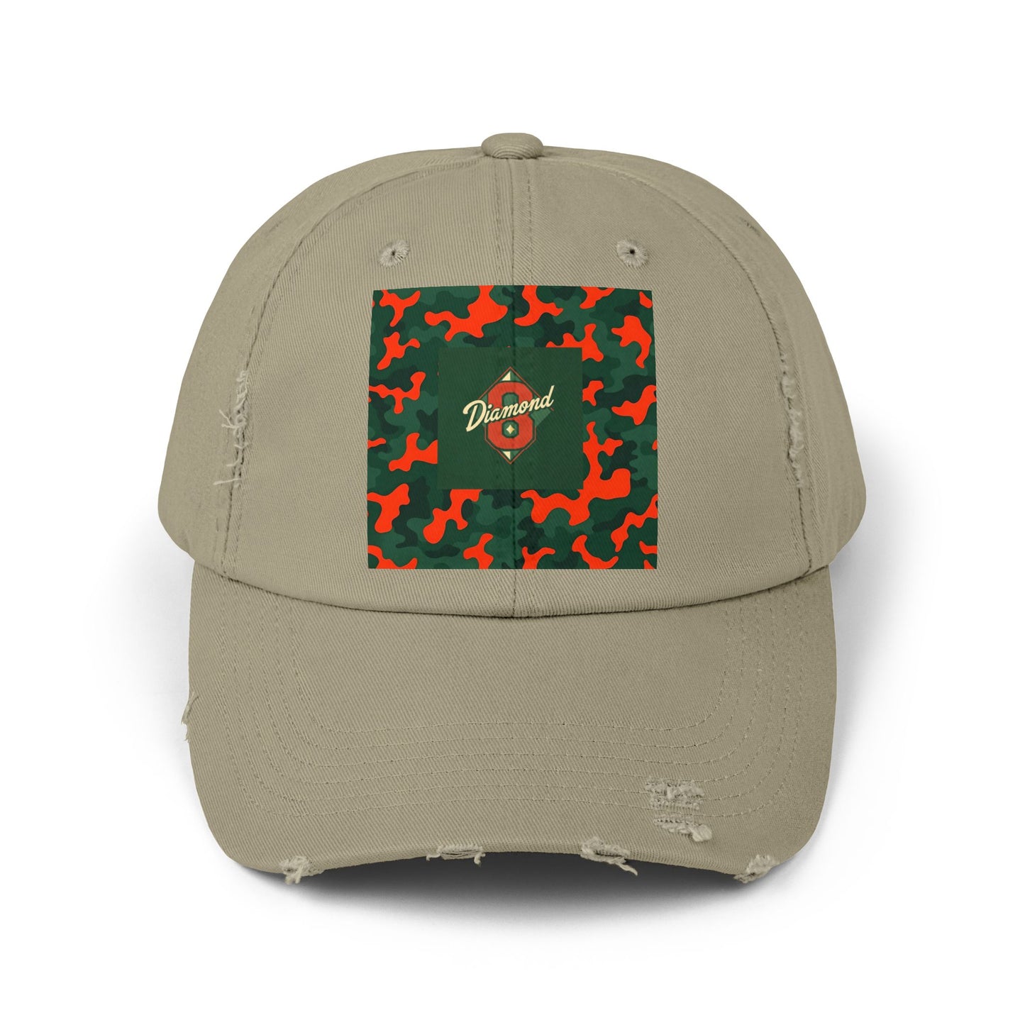 Trendy Distressed Cap - Casual Streetwear Accessory, Perfect for Outdoor Adventures, Gifts, Everyday Style - Green & Orange Camo Diamon 8