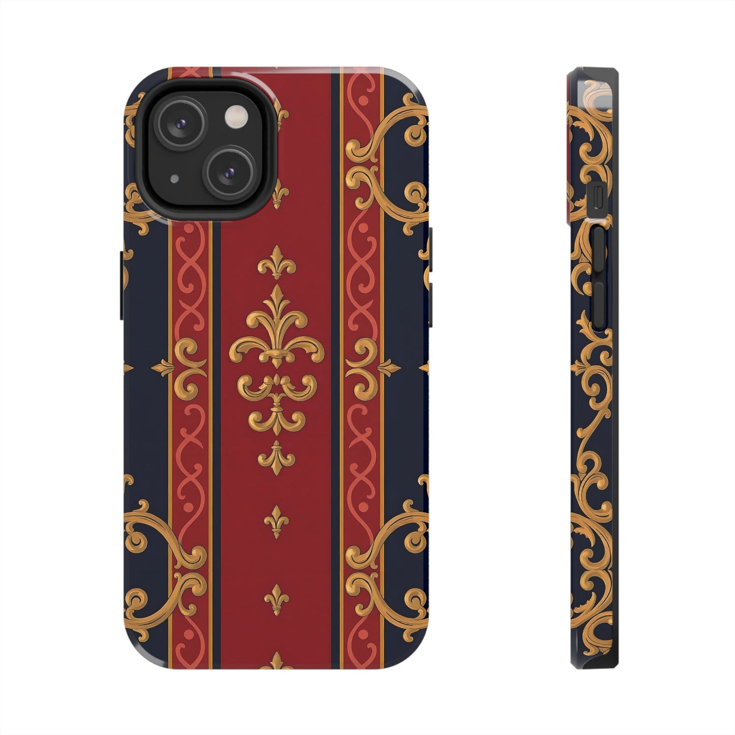 Elegant Vintage Phone Cases, Tough Phone Cover, Stylish Cell Phone Accessories, Durable Phone Protection - Midnight Blue & Dusk Red Gold Baroque
